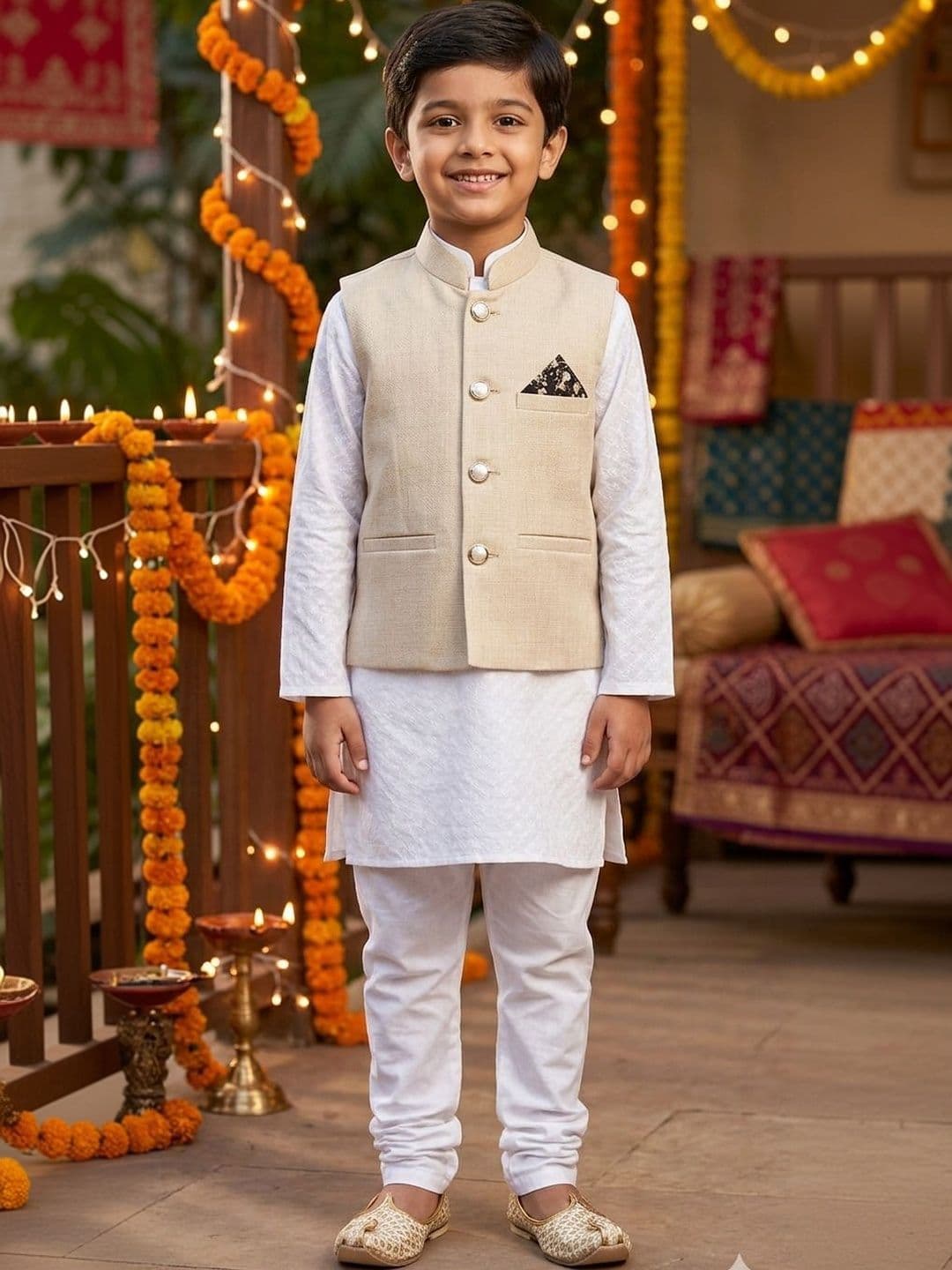 seetoo Boys Mandarin Collar Sleeveless Nehru Jackets - view 1