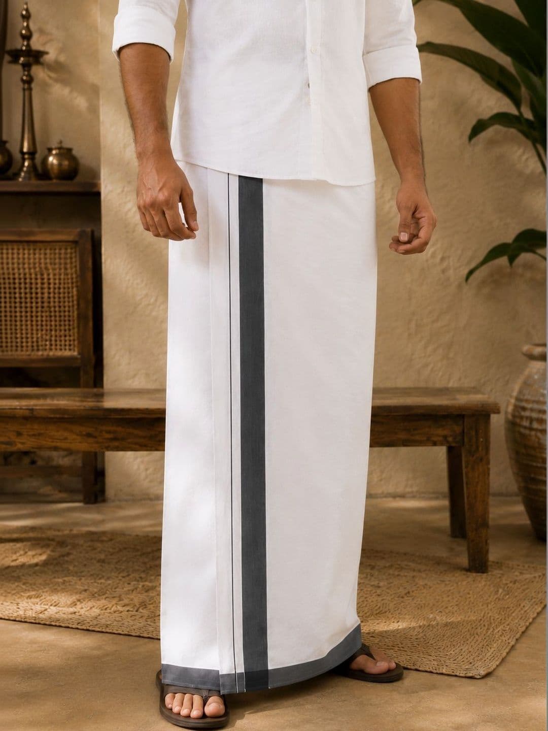 Sawariya handloom Men Striped Cotton Dhoti Dhotis - view 1