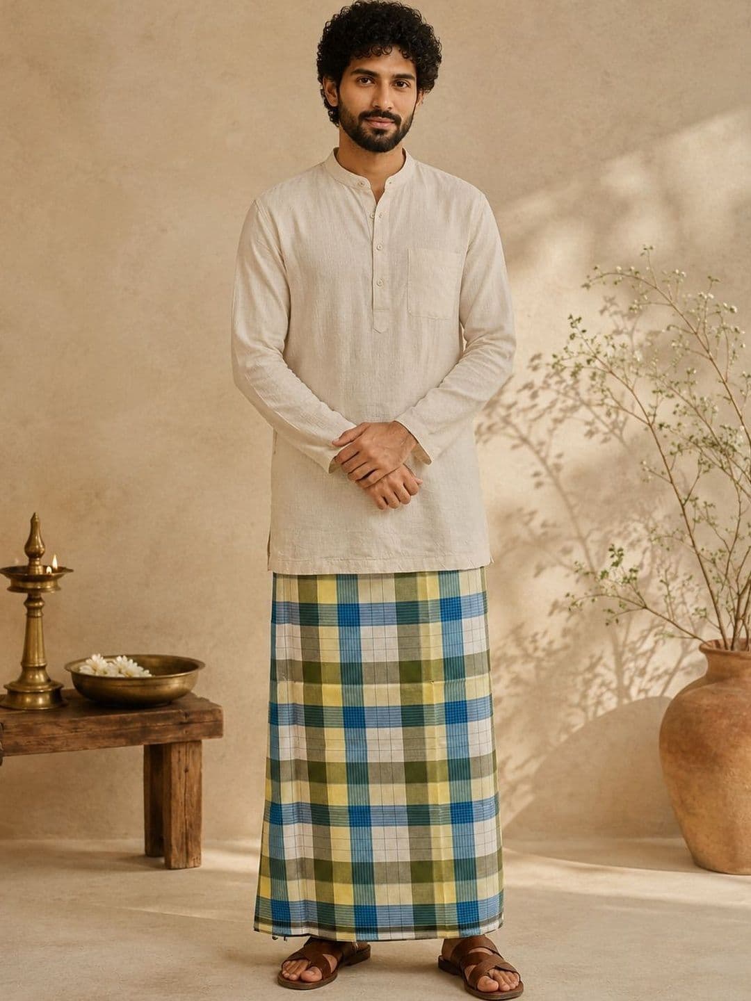 Shree shyam Handloom Men Checked Cotton Dhoti Dhotis - view 1