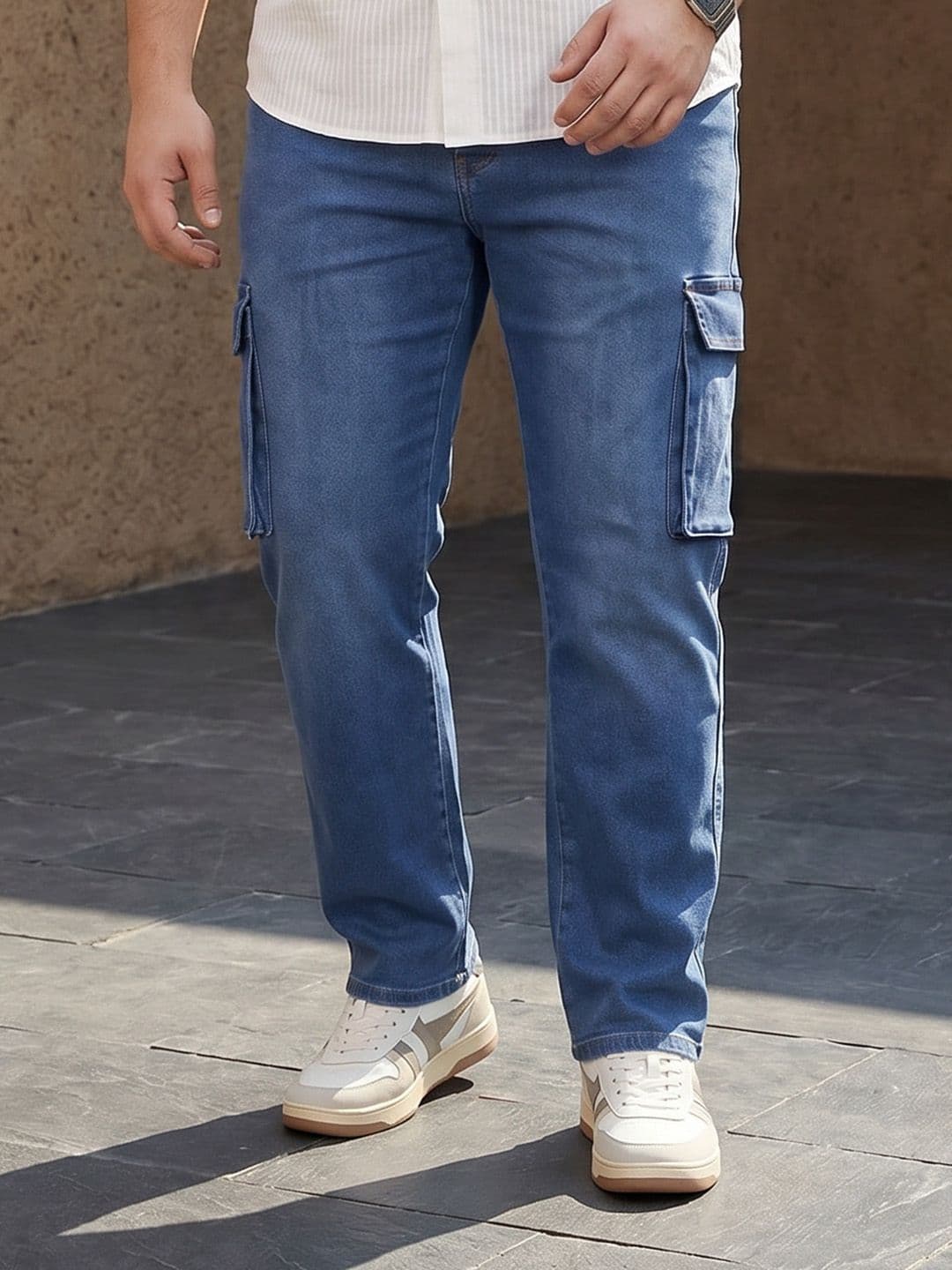 Sztori Men Plus Size Light Fade Stretchable Cargo Jeans - view 1