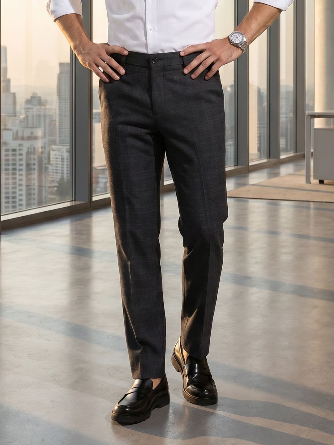 INVICTUS Men Slim Fit Checked Formal Trouser - view 1
