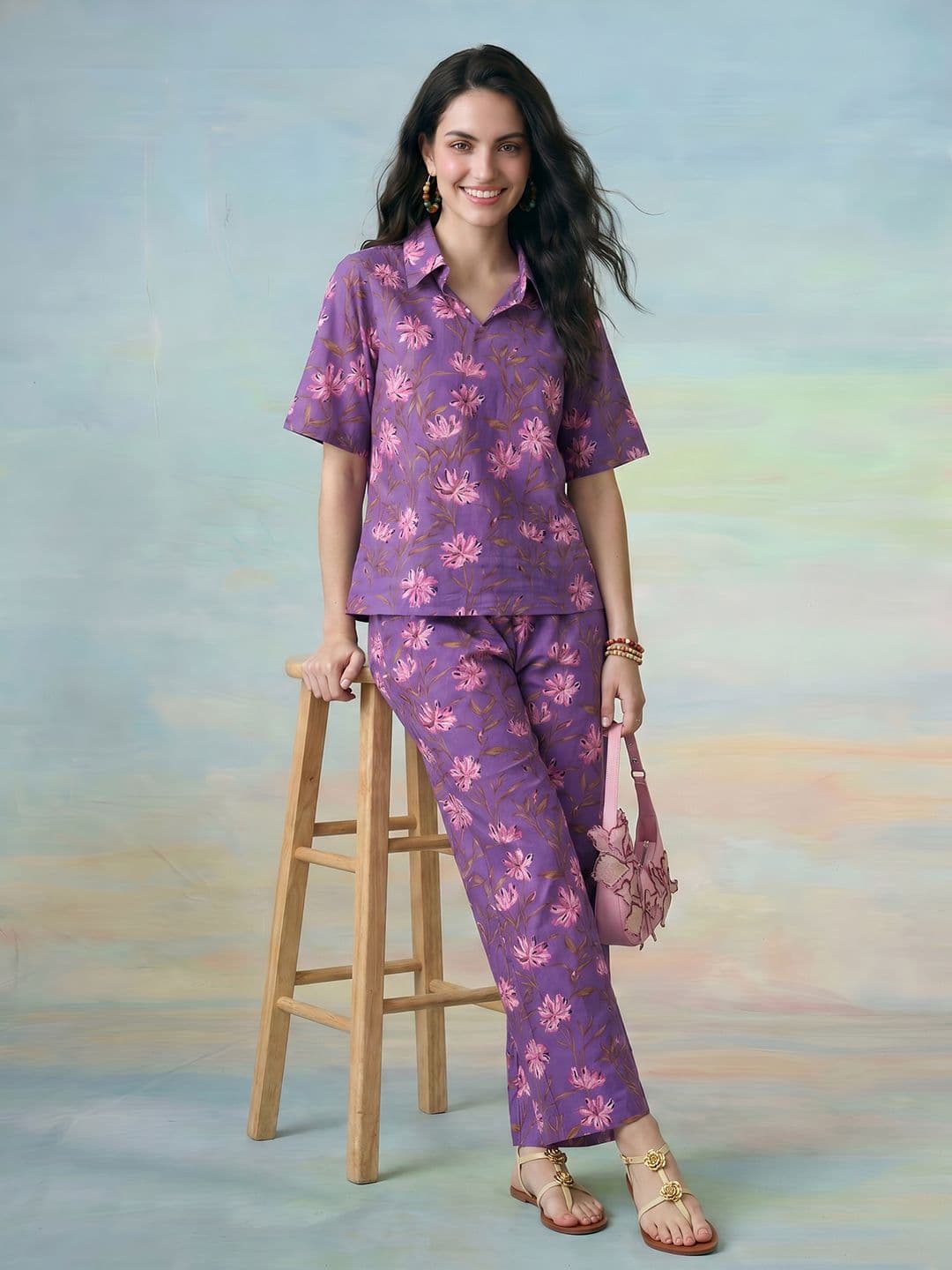 ZACCAI Floral Printed Pure Cotton Shirt with Trousers - view 1