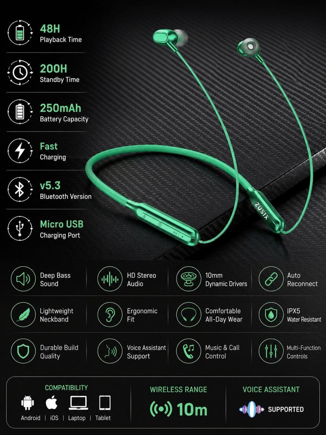 zusix Storm 440 With Upto 48 Hrs Playtime Bluetooth In-Ear Wireless Neckband - view 1