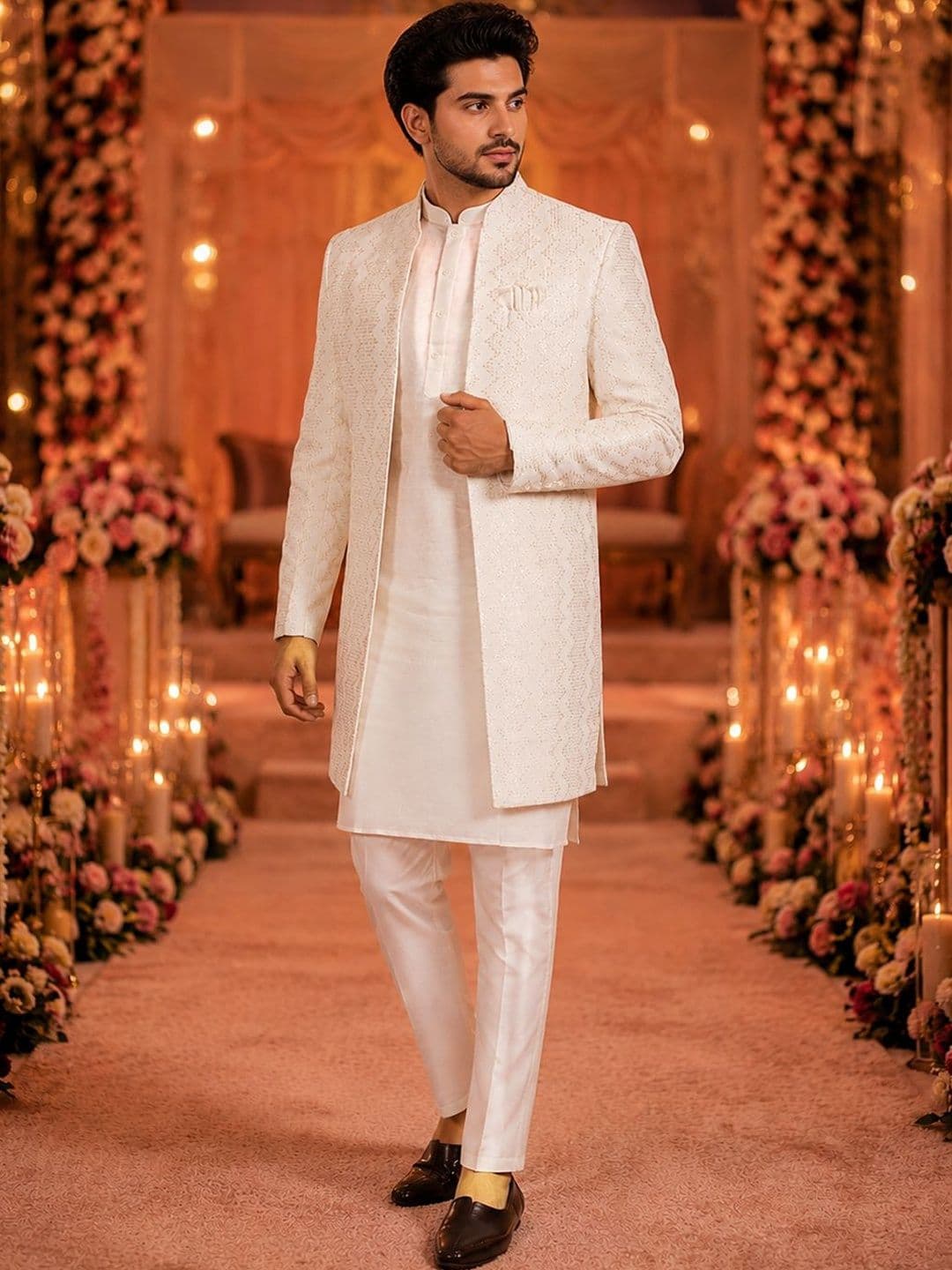 SOURAGYA Embroidered Mandarin Collar Sherwani - view 1