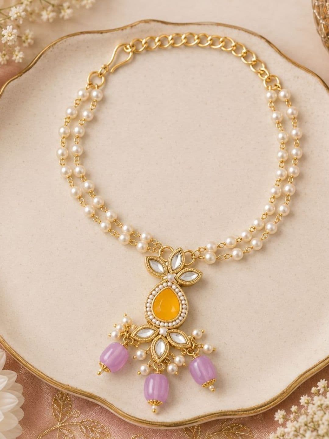 I Jewels Gold-Plated Kundan-Studded & Beaded Lumba Rakhi - view 1