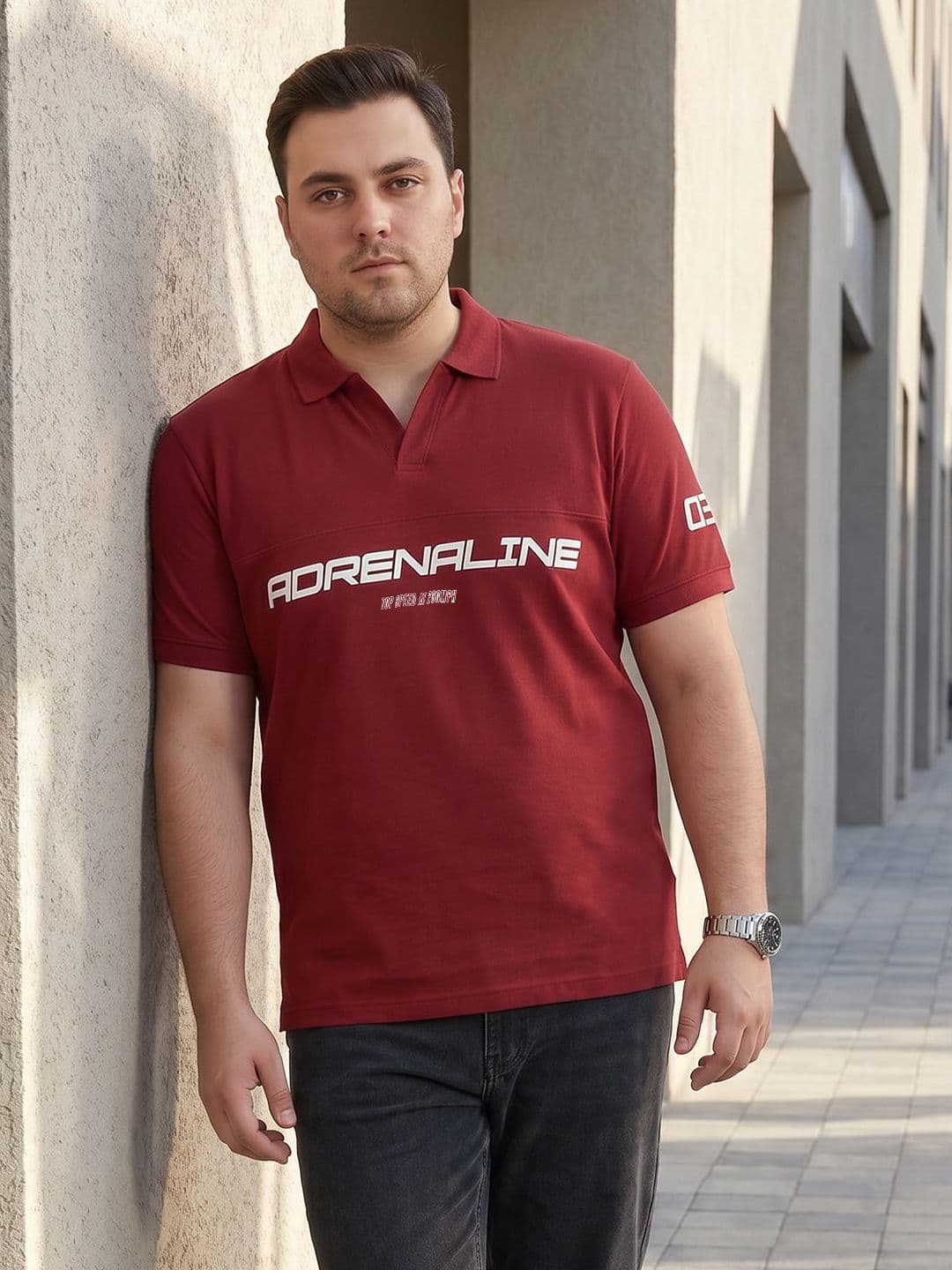Sztori Plus Size Typography Printed Polo Collar T-shirt - view 1
