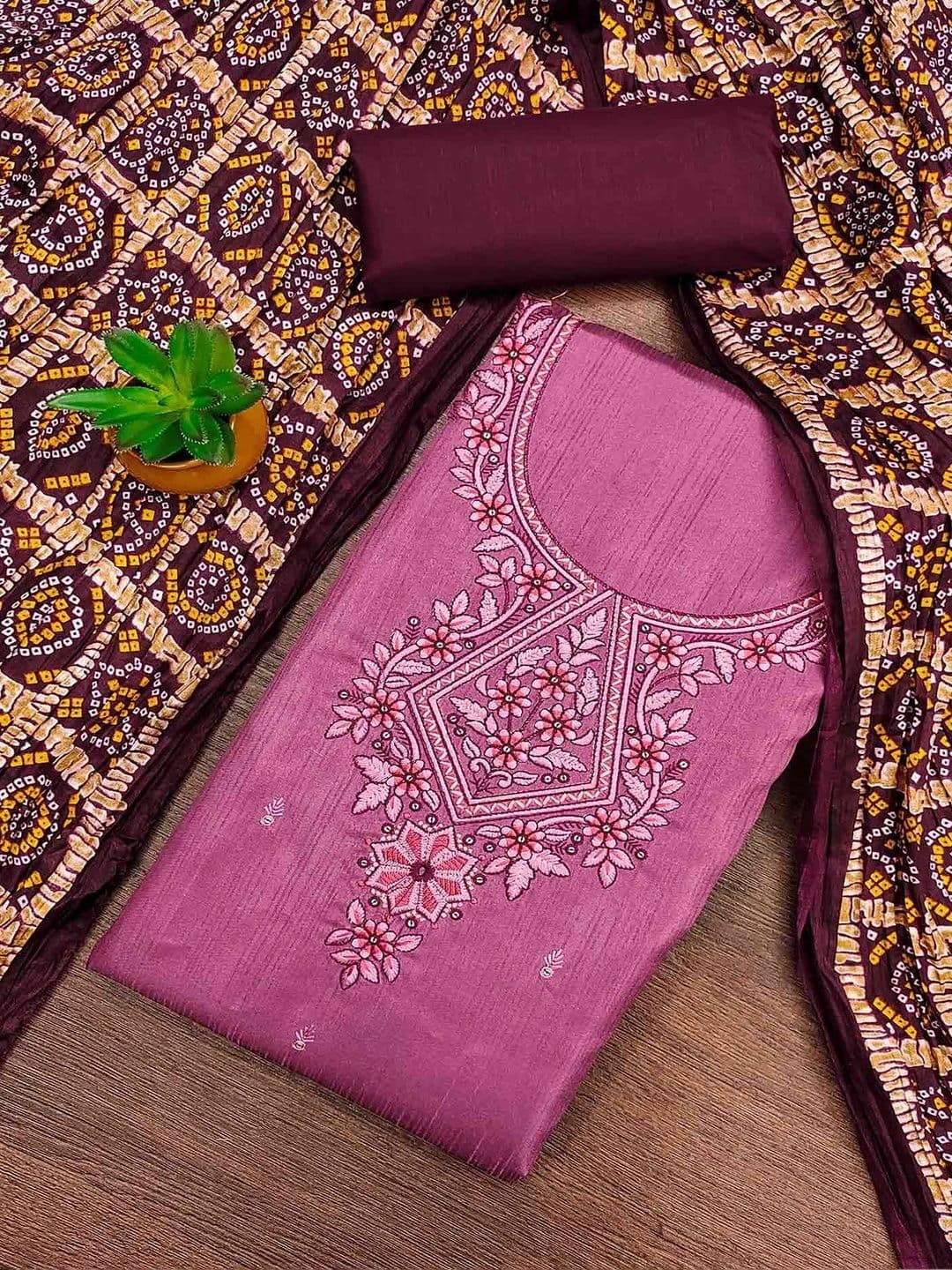 Peachmode Embroidered Unstitched Dress Material - view 1