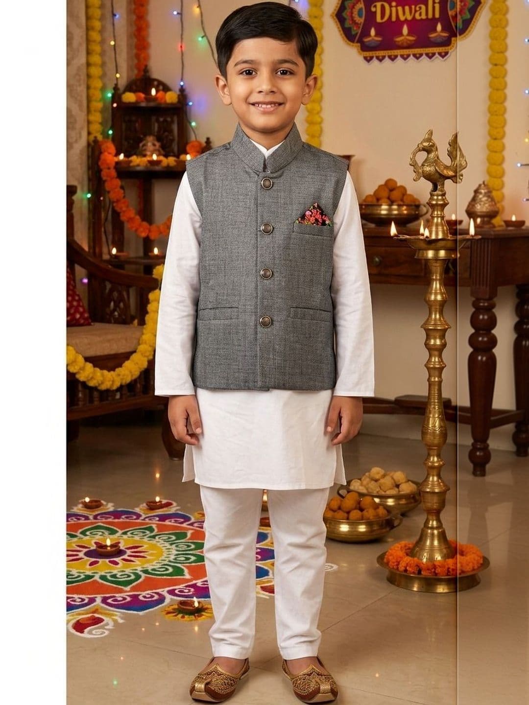seetoo Boys Mandarin Collar Sleeveless Nehru Jackets - view 1
