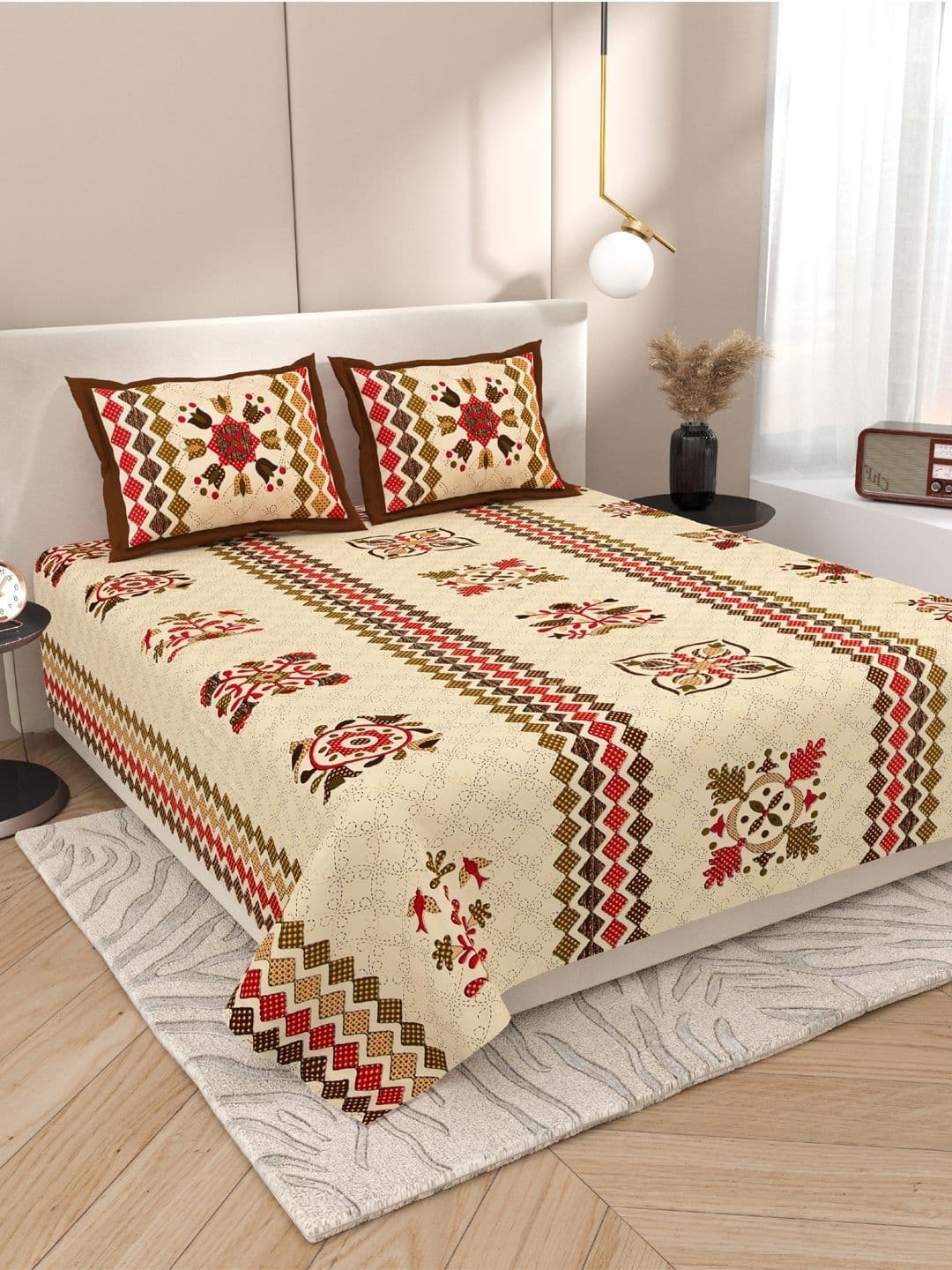 Sangria Cream Floral Soft Feel 120 TC Double Fine Bedsheets - view 1