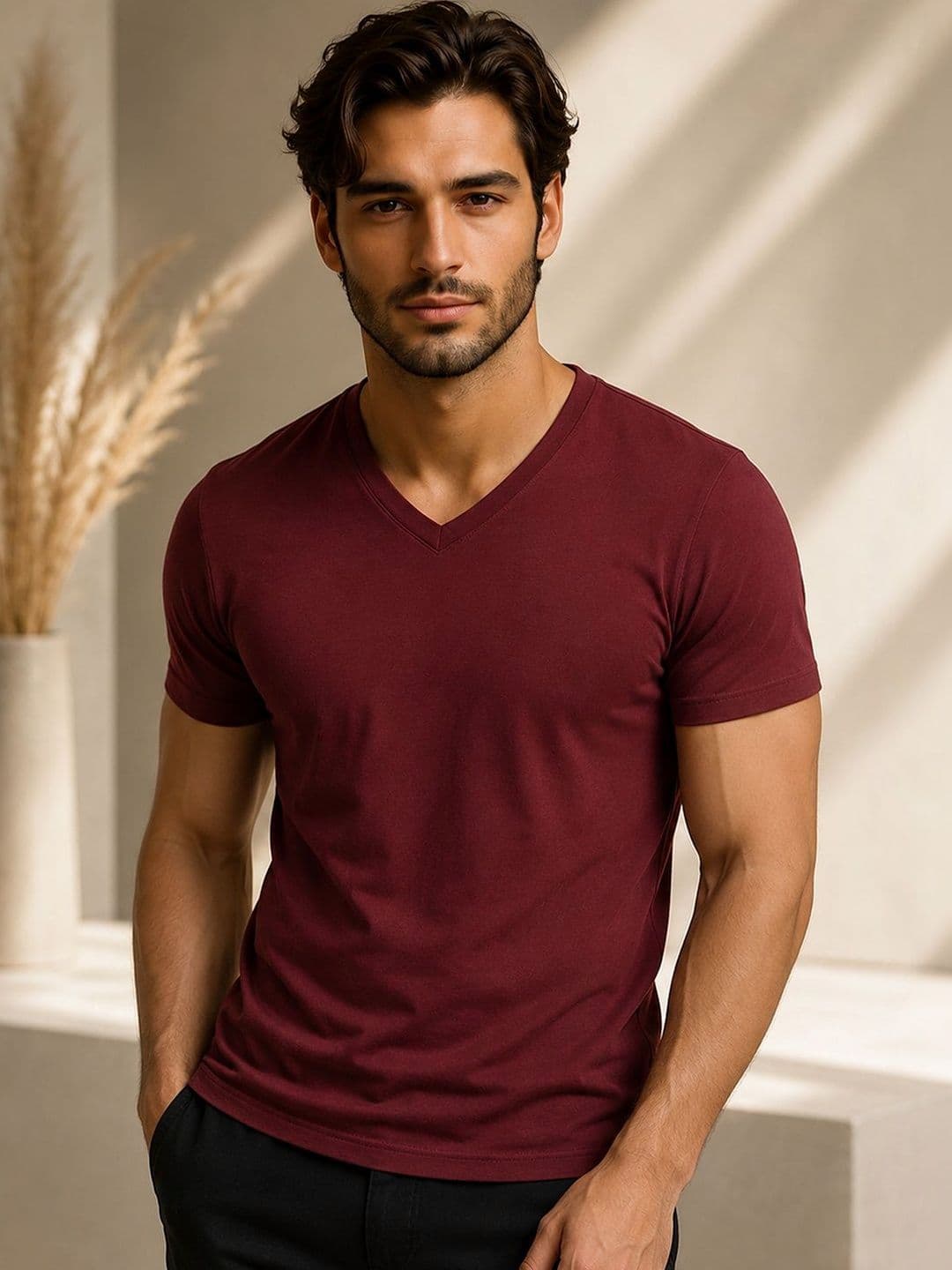 FBAR Men Solid Cotton V Neck T Shirt - view 1