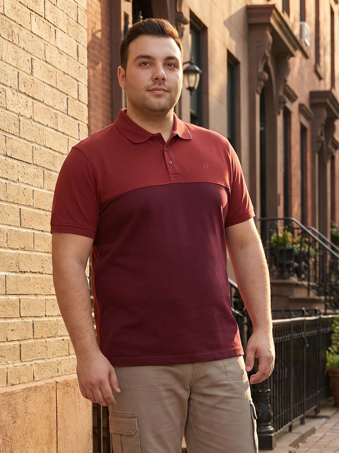 Sztori Plus Size Colourblocked Polo Collar T-shirt - view 1