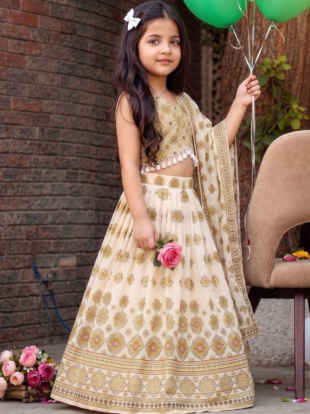 Sangria Girls Mukaish Tie and Dye Ready to Wear Lehenga & Blouse With Dupatta - view 1