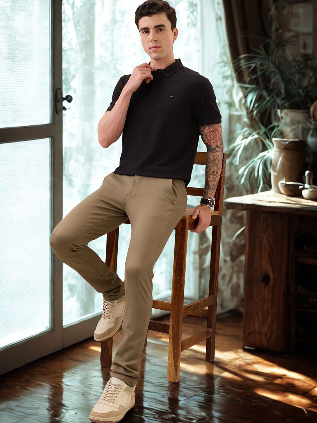 nostrum Men Dri-FIT Solid Polo Collar Slim Fit T-shirt - view 1