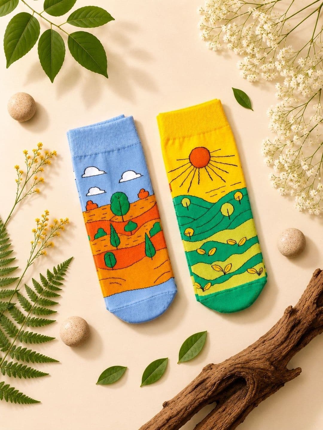 Thela Gaadi Unisex Pack Of 2 Nature Themed Ankle Length Socks - view 1