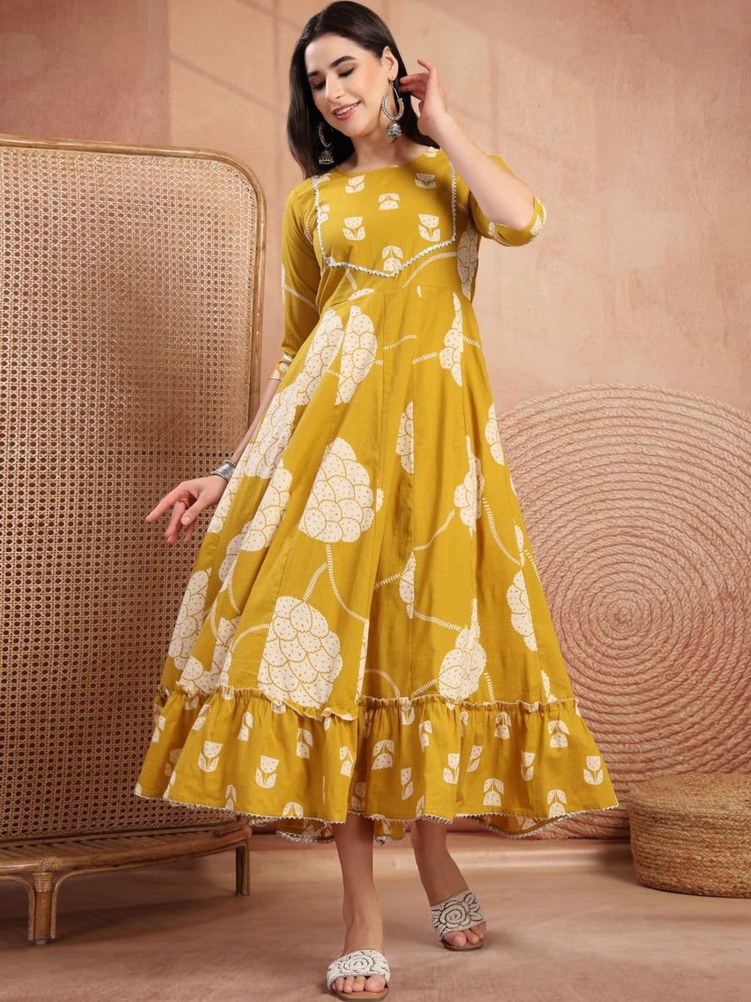 Pristyle Floral Print Ruffled A-Line Midi Dress - view 1