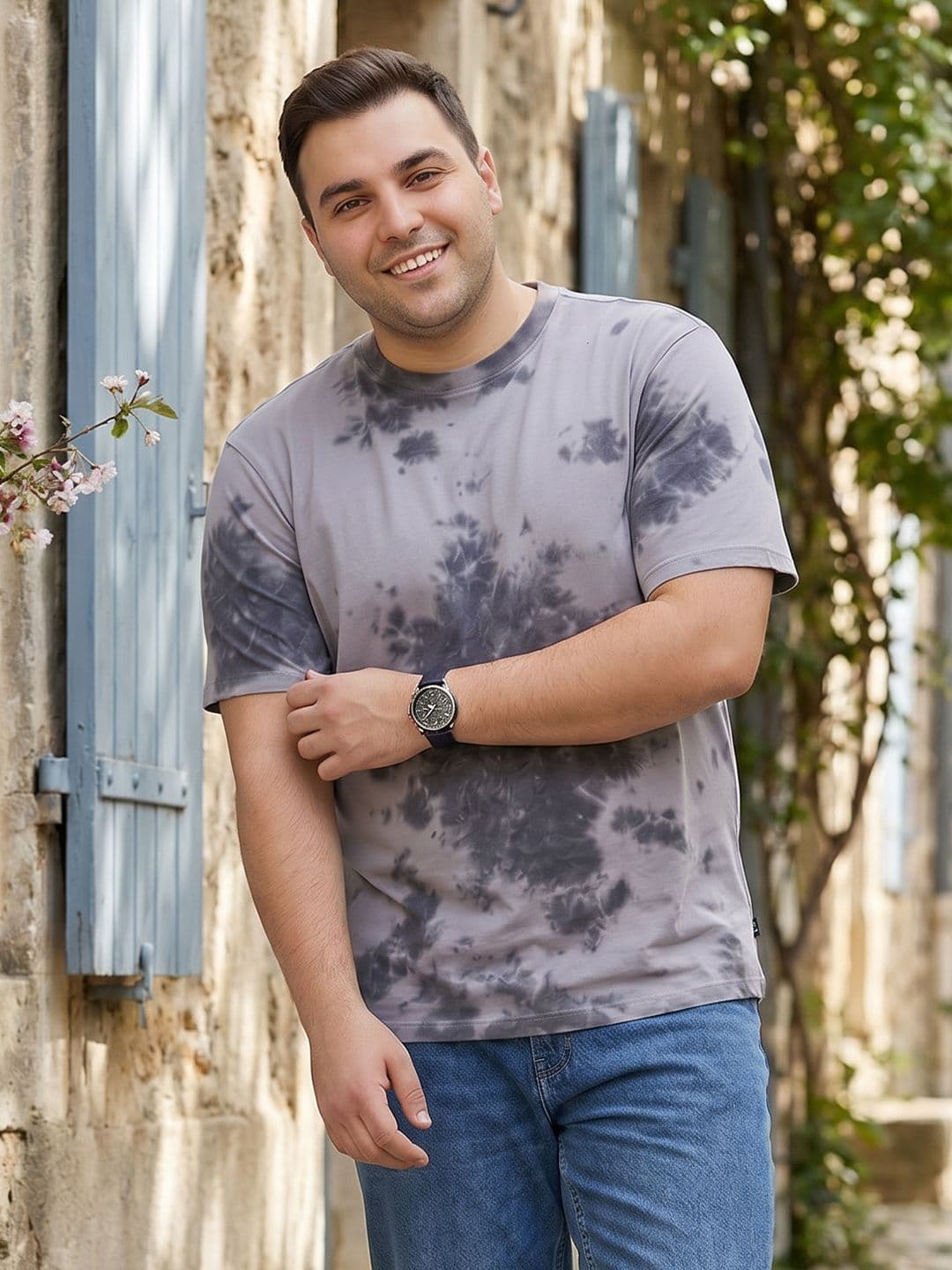 Sztori Plus Size Dyed Effect Pure Cotton T-Shirt - view 1