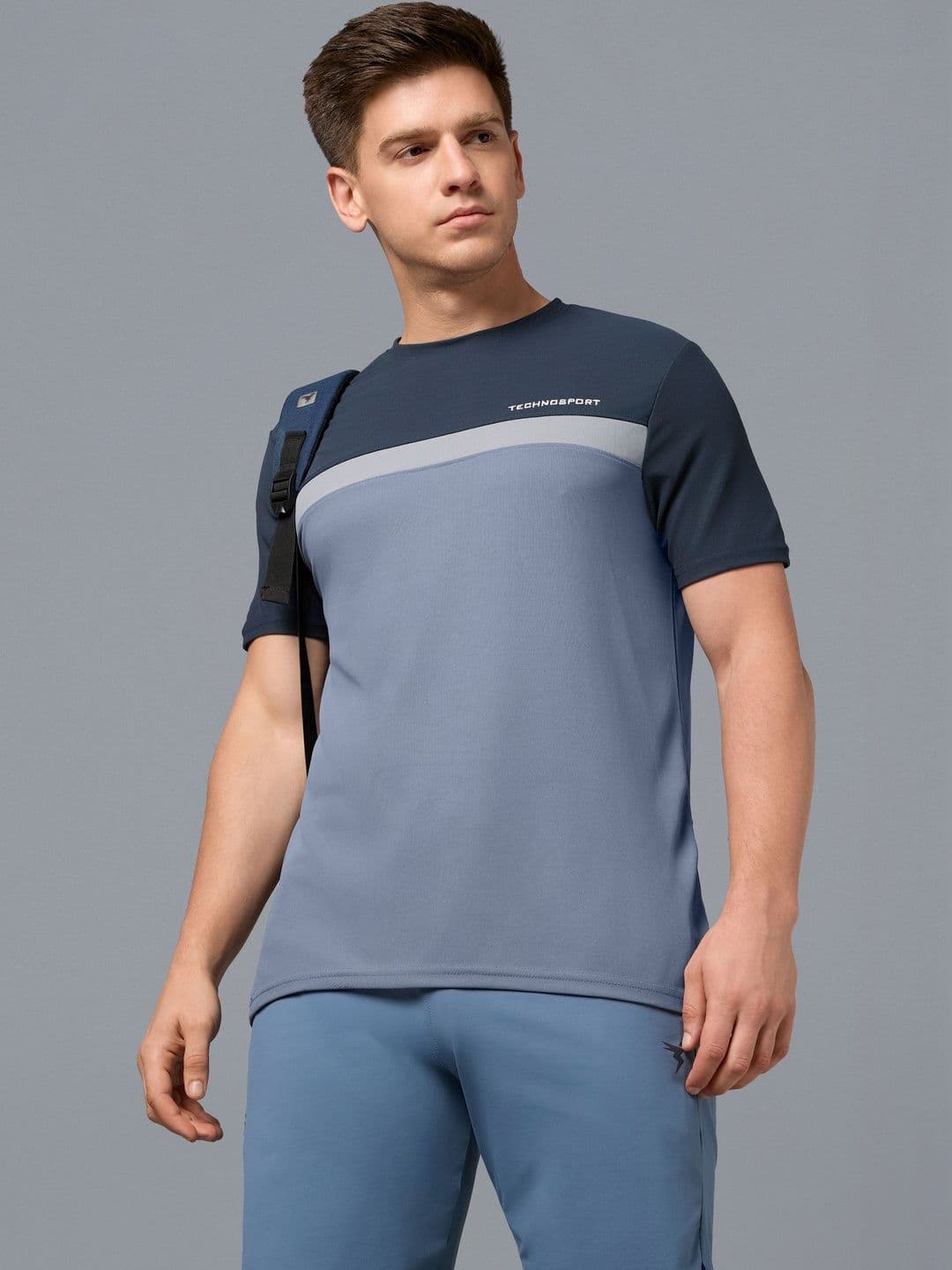 Technosport Men Brand Logo Colourblocked Slim Fit T-shirt - view 1