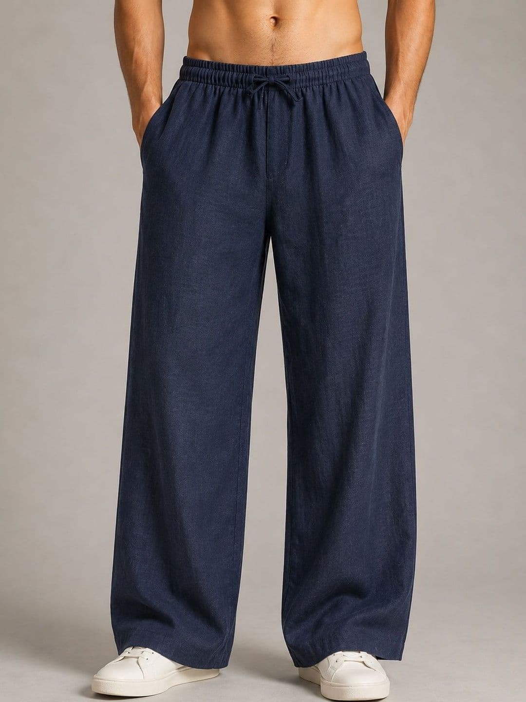 See Designs Men's Blue Relaxed Fit Trouser Style Pure Linen Trousers - view 1