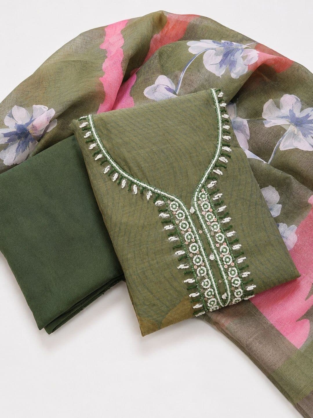 WaCraz Printed Linen Semi-Stitched Dress Material - view 1