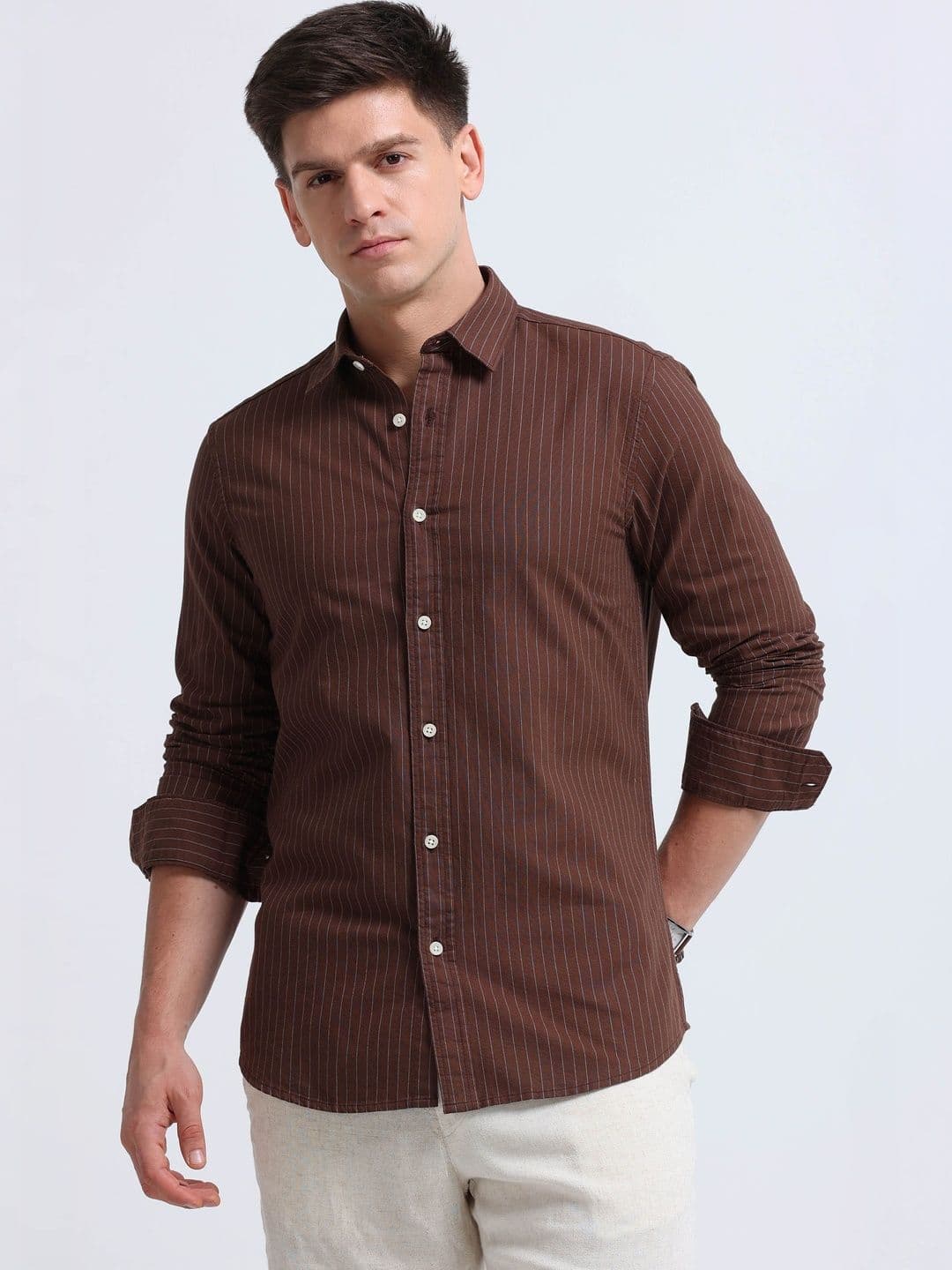 Blu MNKY Men Classic Slim Fit Striped Casual Shirt - view 1