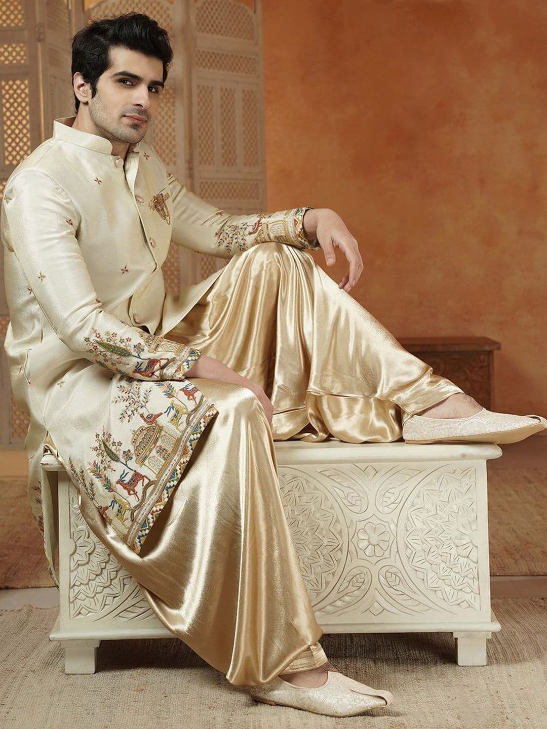 Utsav Fashion Embroidered Velvet Sherwani Set - view 1