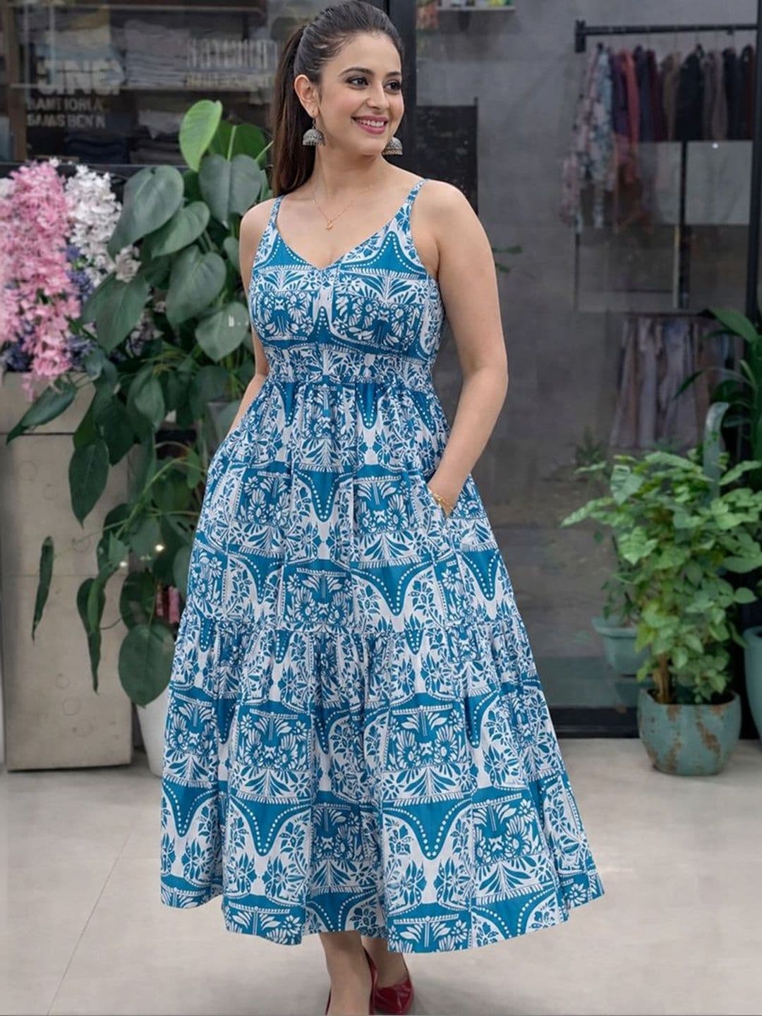 Chaukas Ethnic Motifs Print A-Line Midi Dress - view 1