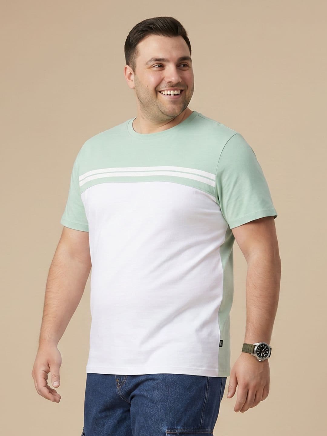 Sztori Plus Size Colourblocked Pure Cotton T-shirt - view 1