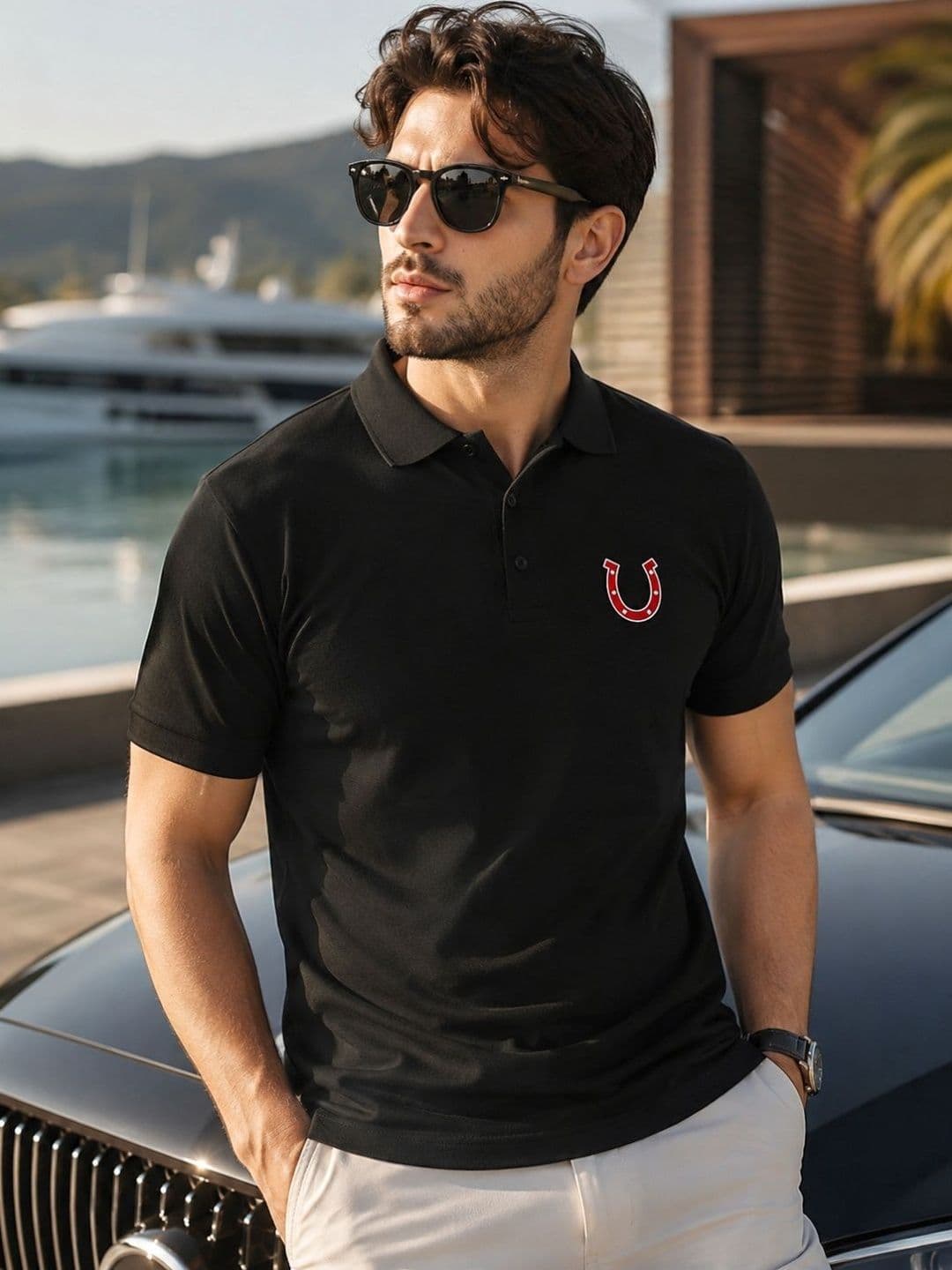 Blacksmith Men Black Pure Cotton Polo Collar T-shirt - view 1