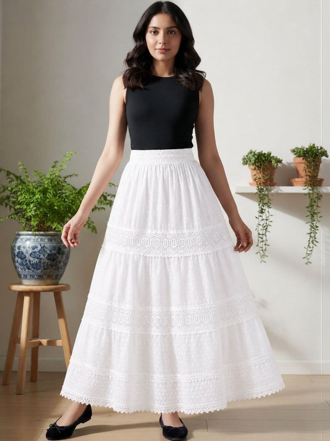 LADYANA Women Self Design Tiered Maxi Flared Skirt - view 1