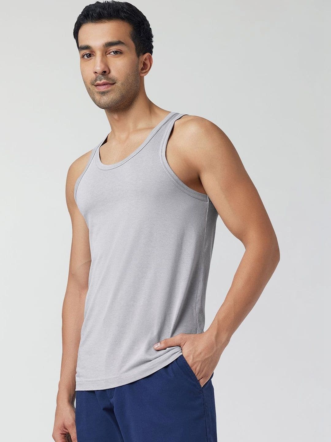XYXX Men Solid ACE Cotton Modal Grey Round Neck Innerwear Vest - view 1