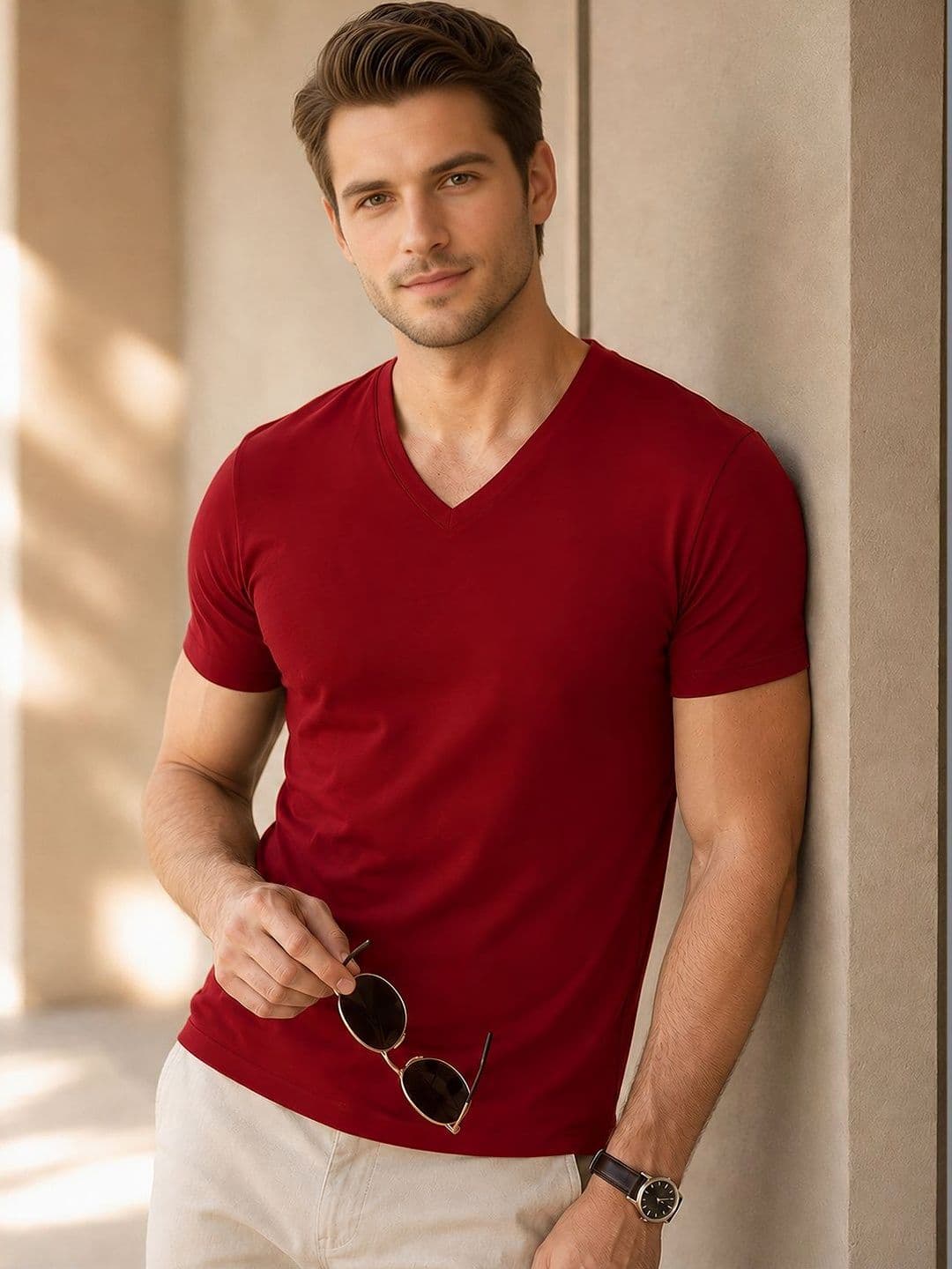 FBAR Men Solid Cotton V Neck T Shirt - view 1