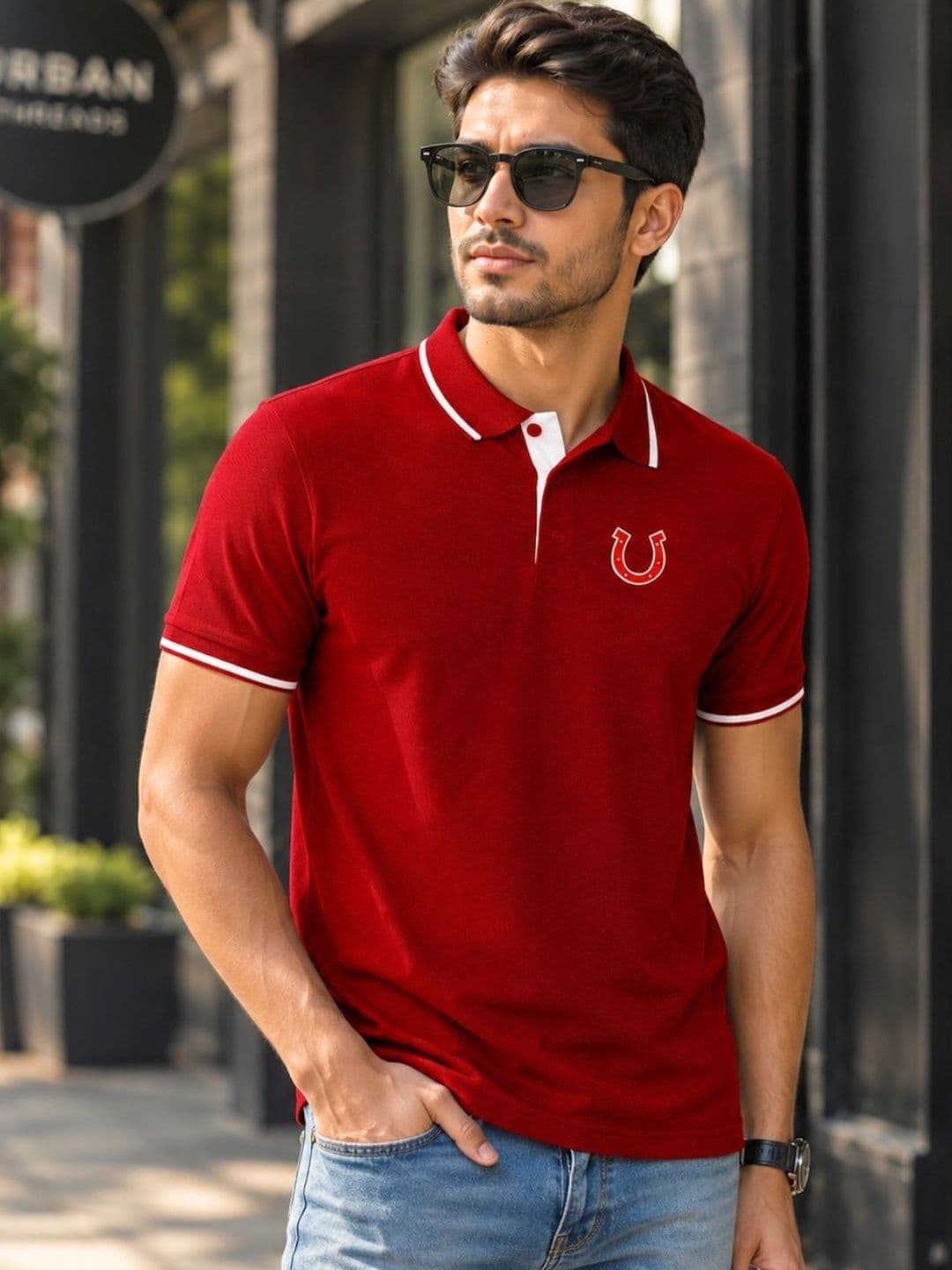 Blacksmith Men Red Pure Cotton Polo Collar T-shirt - view 1