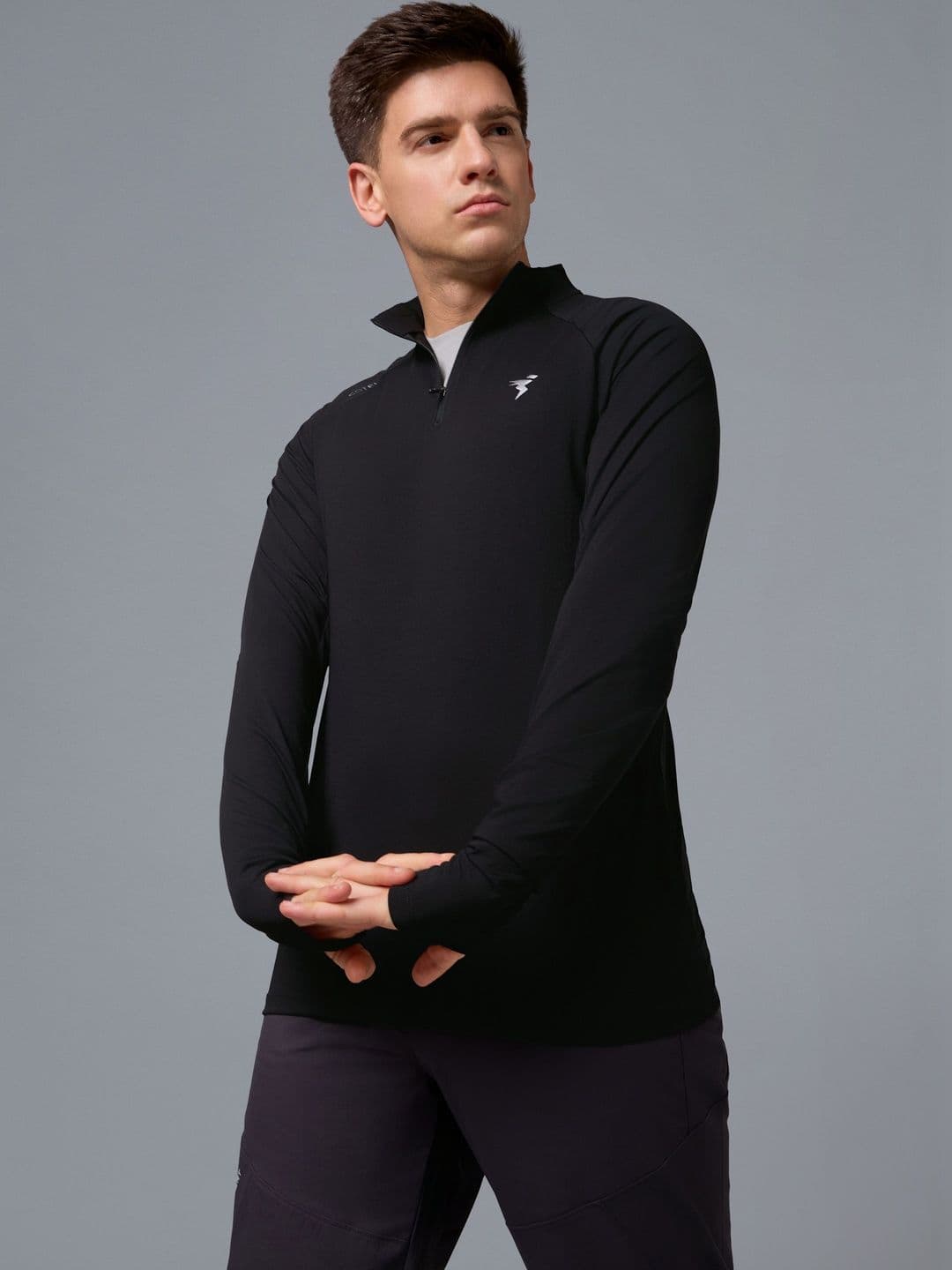 Technosport Brand Logo Solid High Neck Long Sleeves Slim Fit Polyester T-shirt - view 1