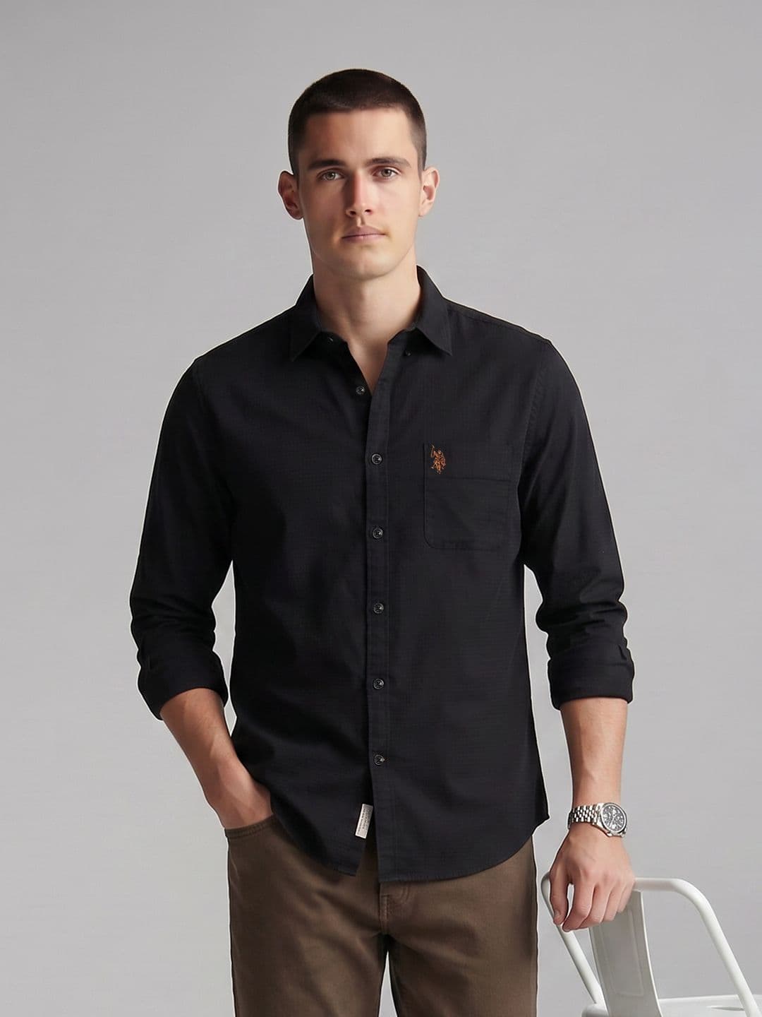 U.S. Polo Assn. Denim Co. Waffle Textured Pure Cotton Casual Shirt - view 1