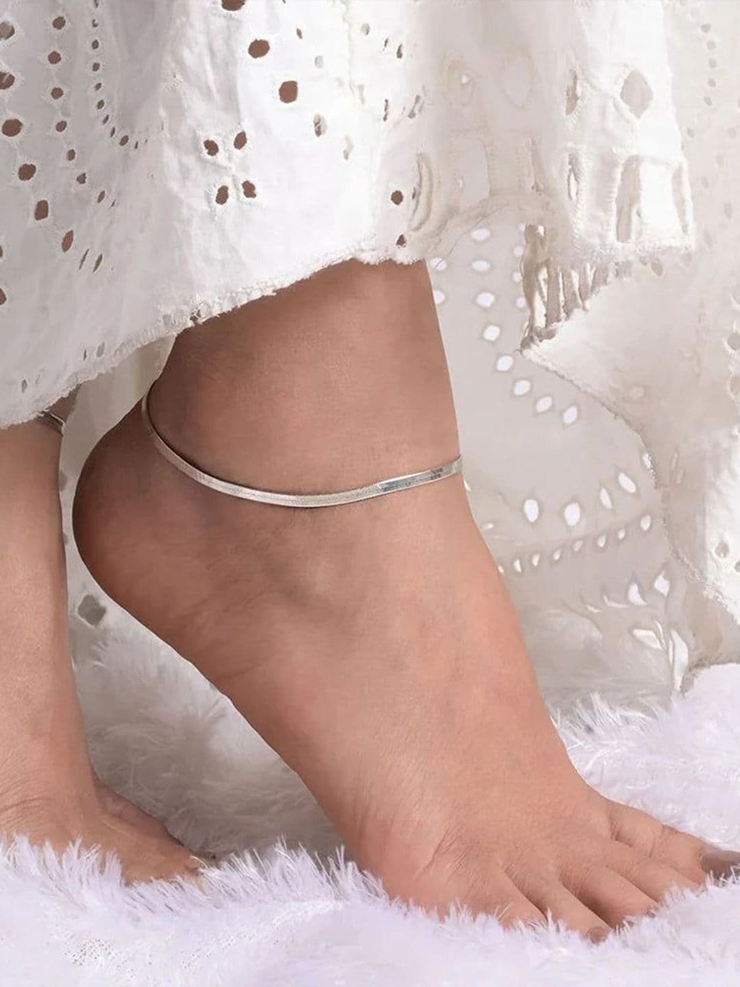 JEWILLEY Set Of 2 Stainless Steel Silver-Plated Anti-Tarnish Waterproof Chain Anklets - view 1