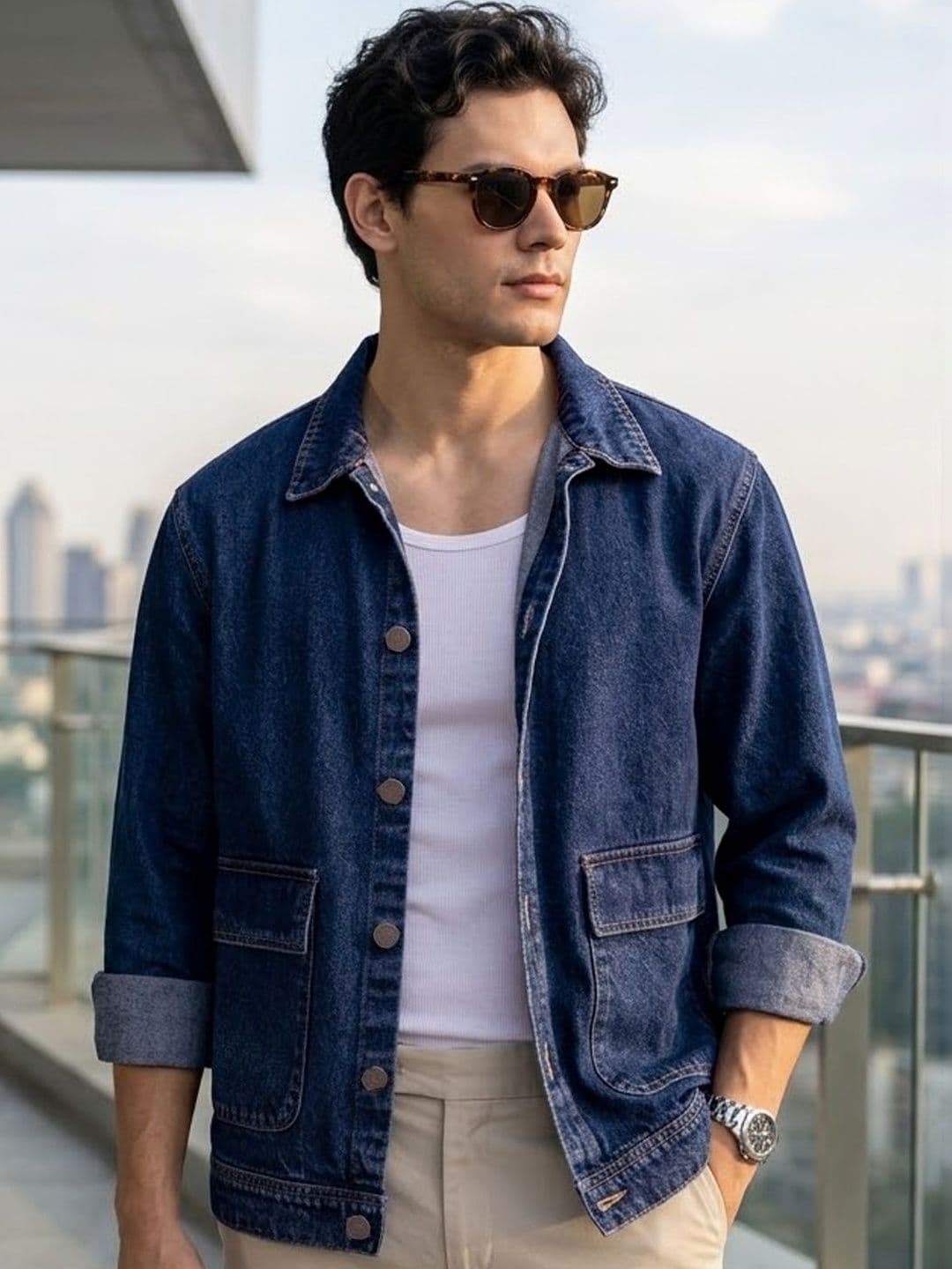 Urbano Fashion Men Spread Collar Solid Denim Jacket - view 1
