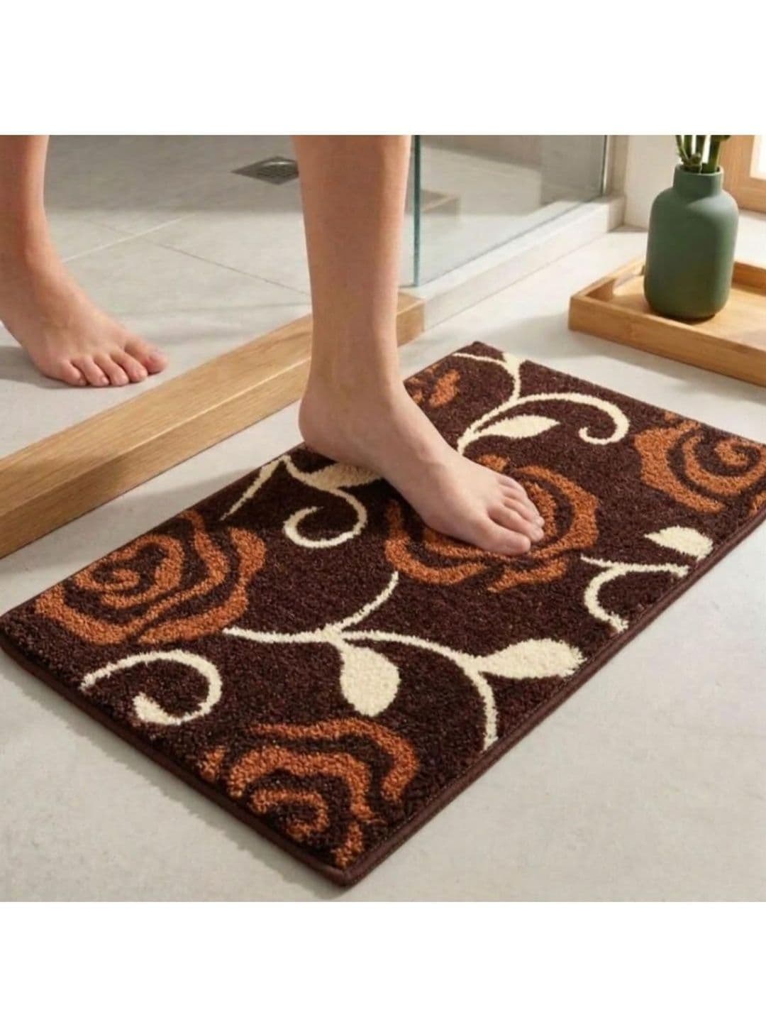 Athom Trendz Brown Printed Anti-Slip Bathmat 58x38 cm - view 1