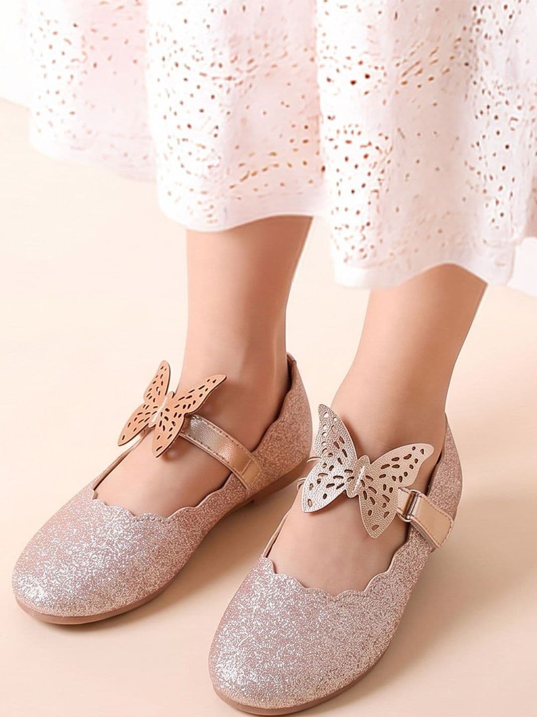 toothless Girls Gold Shimmer Designer Strap Comfort Sole wear Mary Jane Flats - view 1