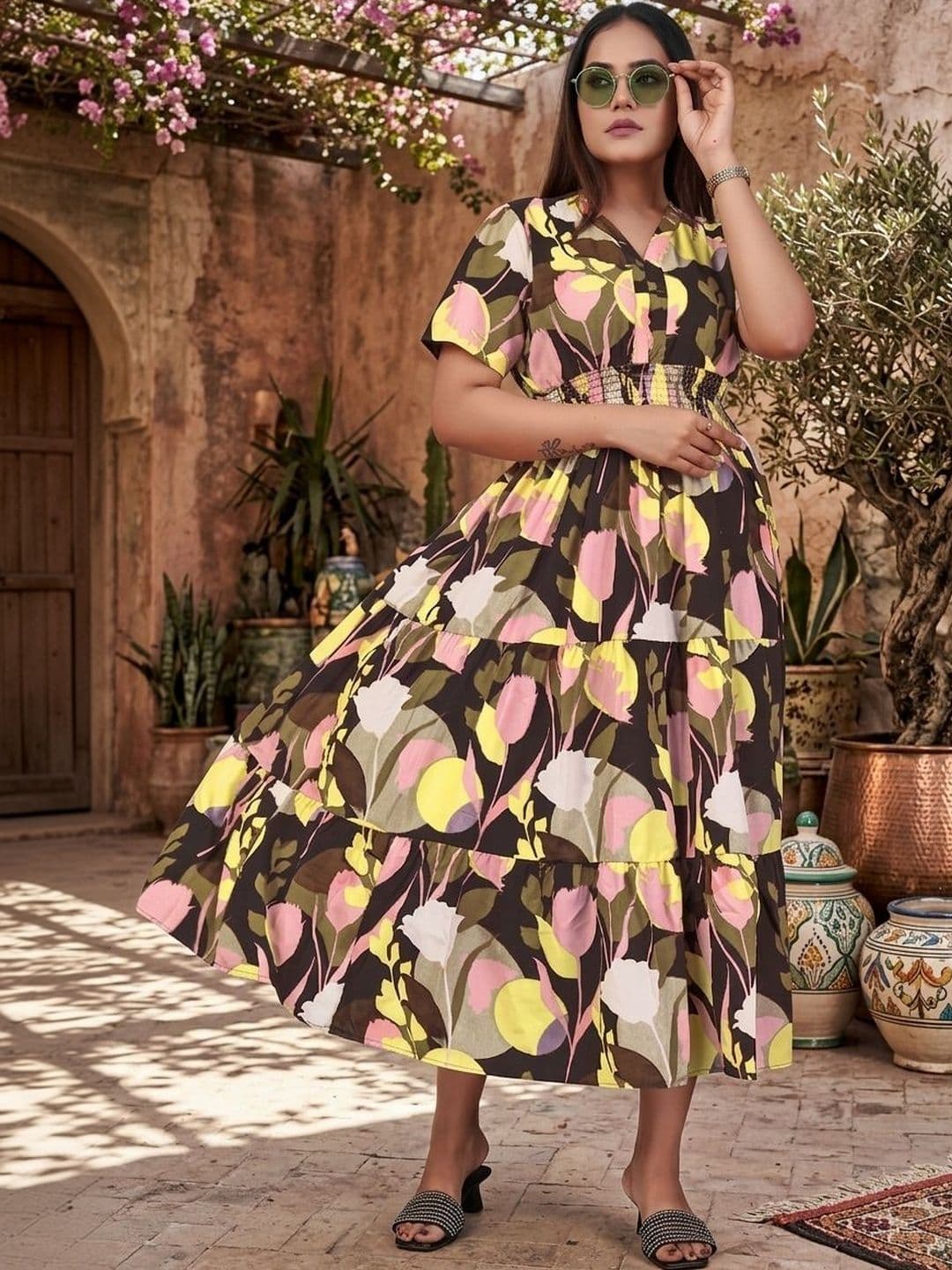 MANDIV FASHION Floral Print Crepe A-Line Midi Dress - view 1