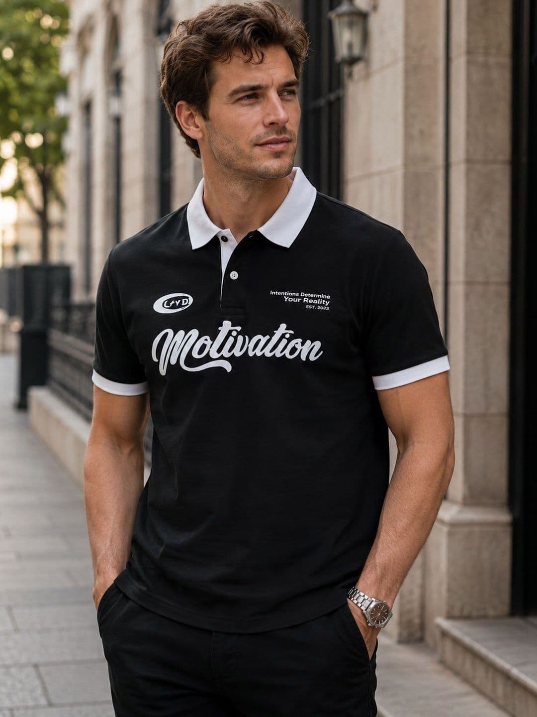 Moda Rapido Men Typography Printed Polo Collar T-shirt - view 1