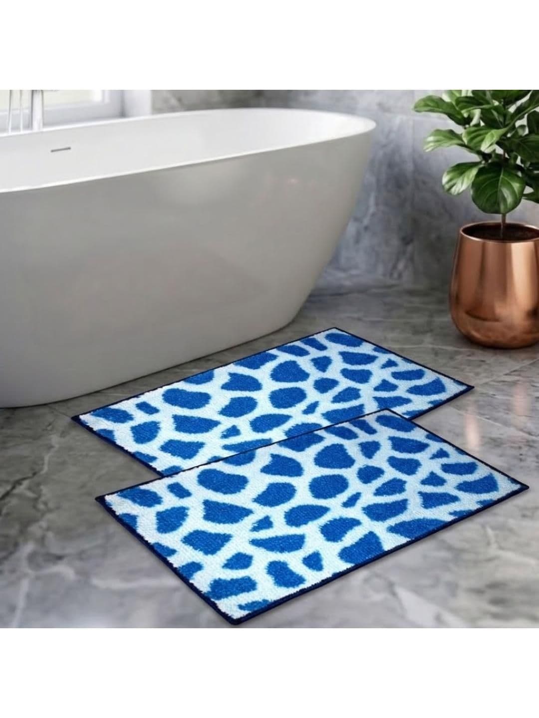 Athom Trendz Blue Set of 2 Printed Anti Slip Bathmats 58x38cm - view 1