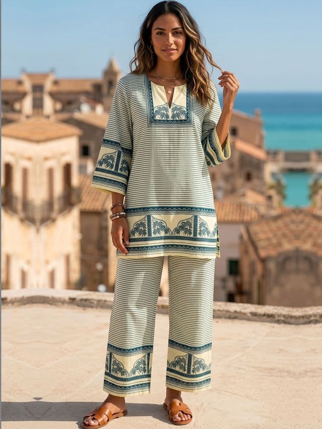 OOJAL Striped Tunic with Palazzos - view 1