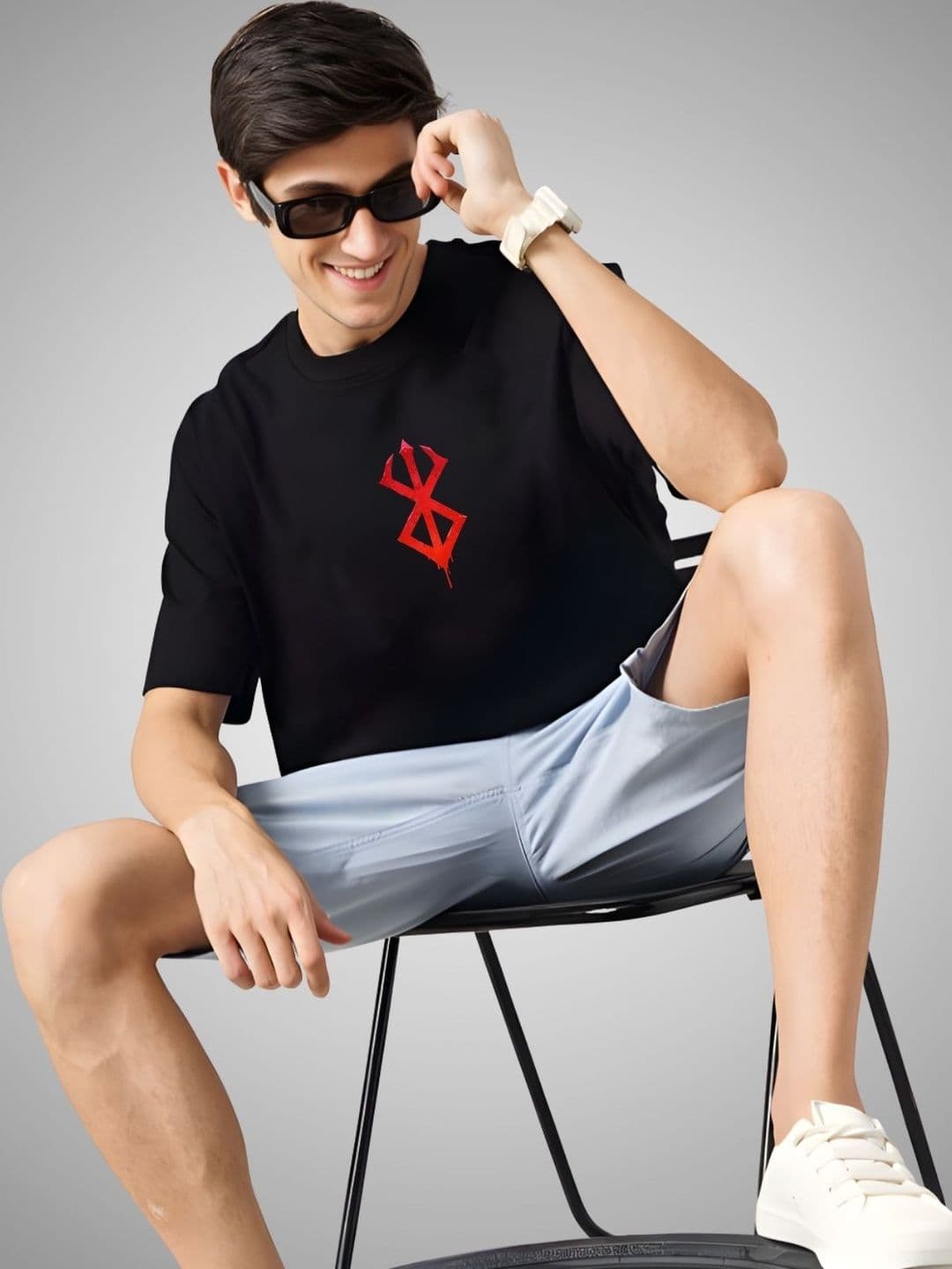 INDIKNIT Men Graphic Printed Round Neck Cotton Oversized T-shirt - view 1
