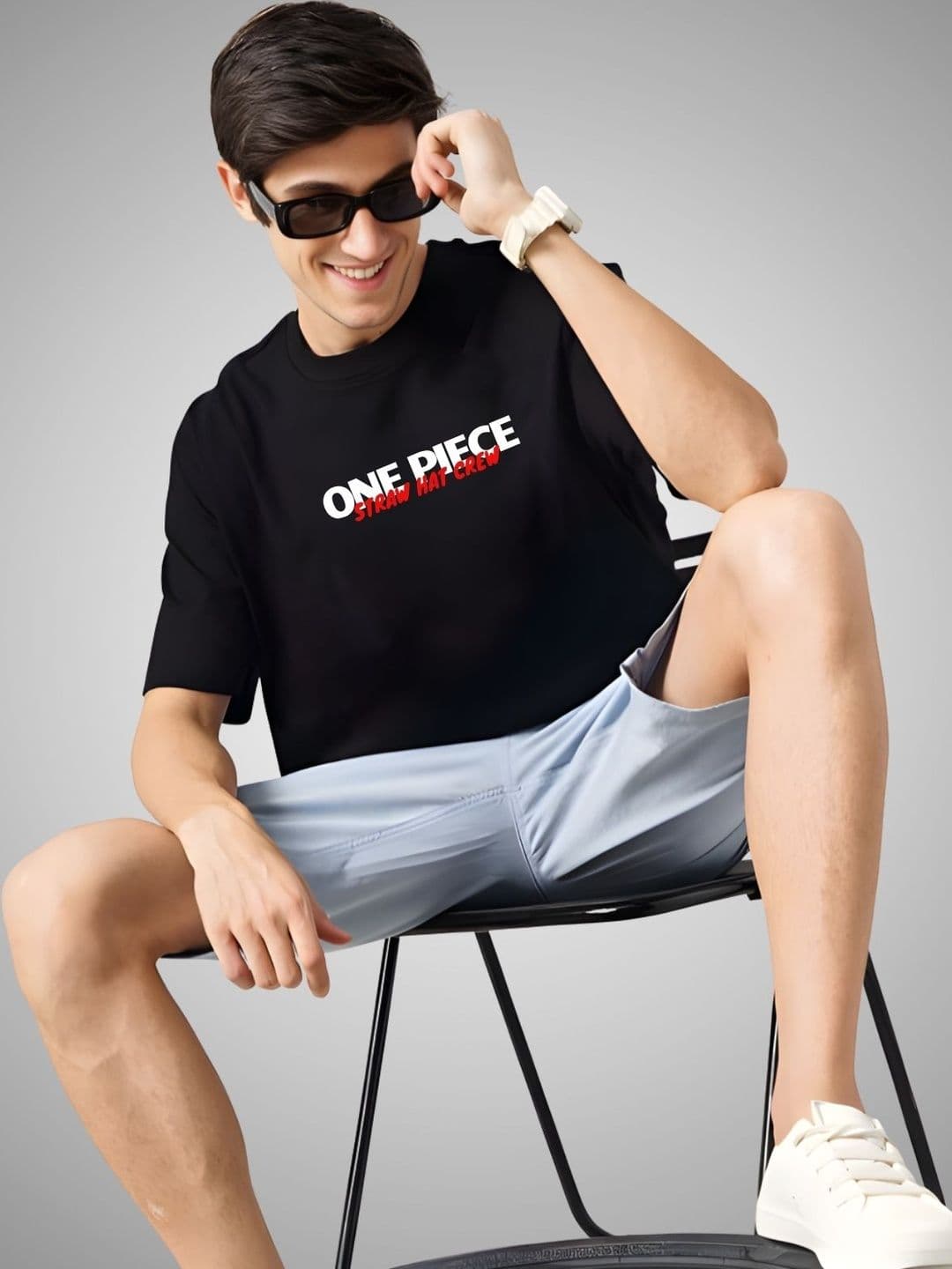 INDIKNIT Men Graphic Printed Round Neck Cotton Oversized T-shirt - view 1