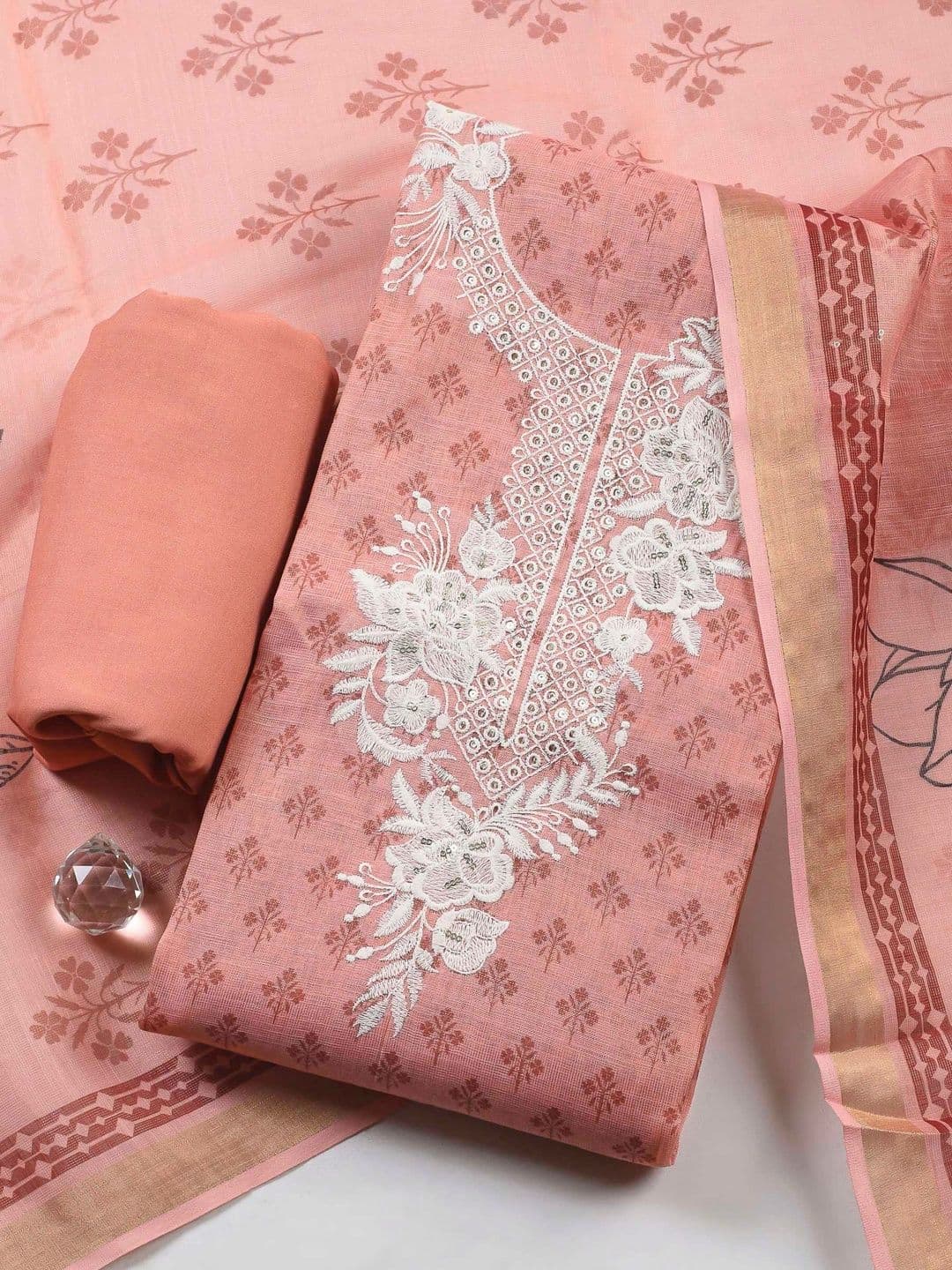 Meena Bazaar Printed Art Silk Unstitched Dress Material - view 1