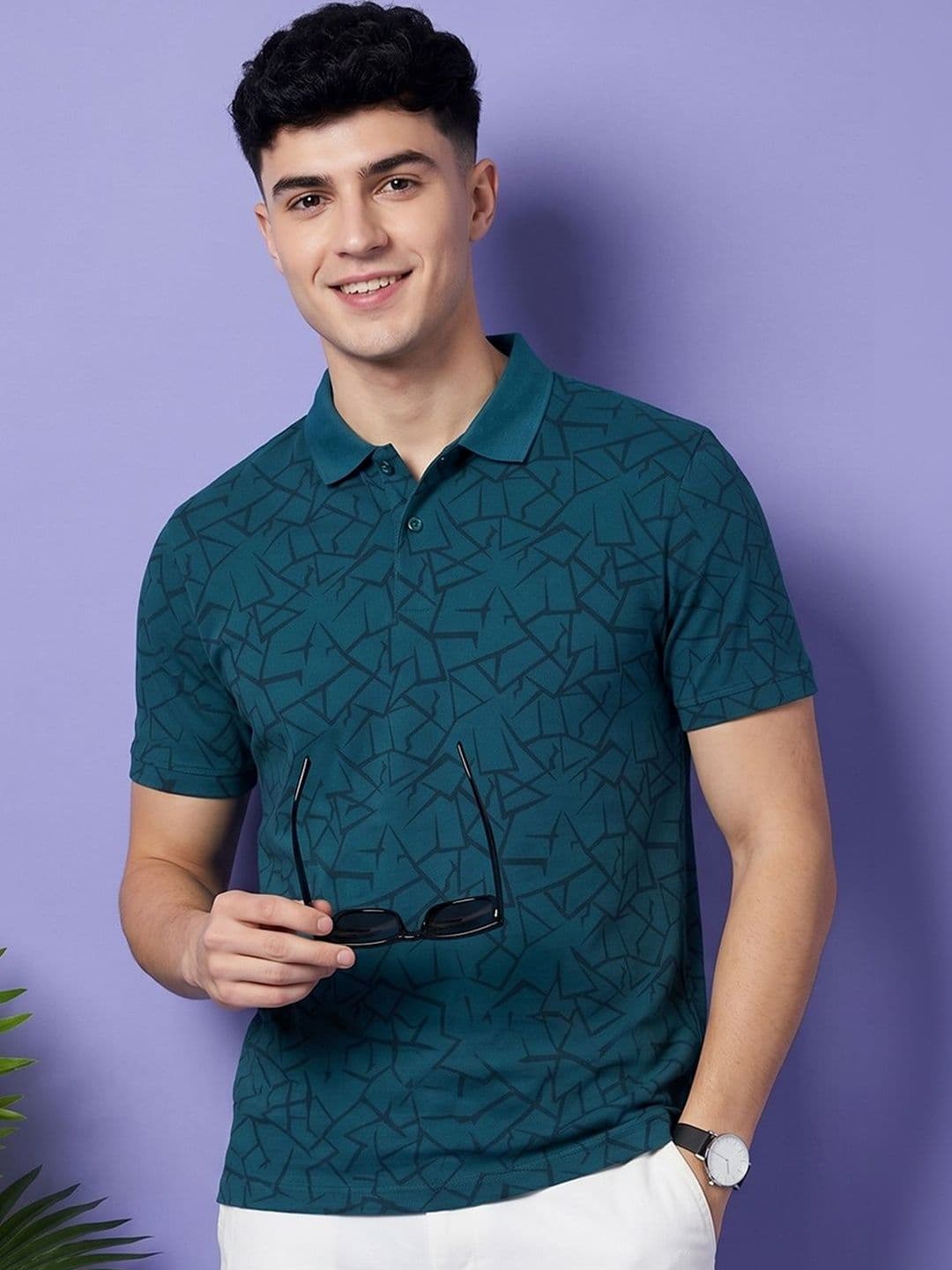 HERE&NOW Men Printed Polo Collar T-shirt - view 1