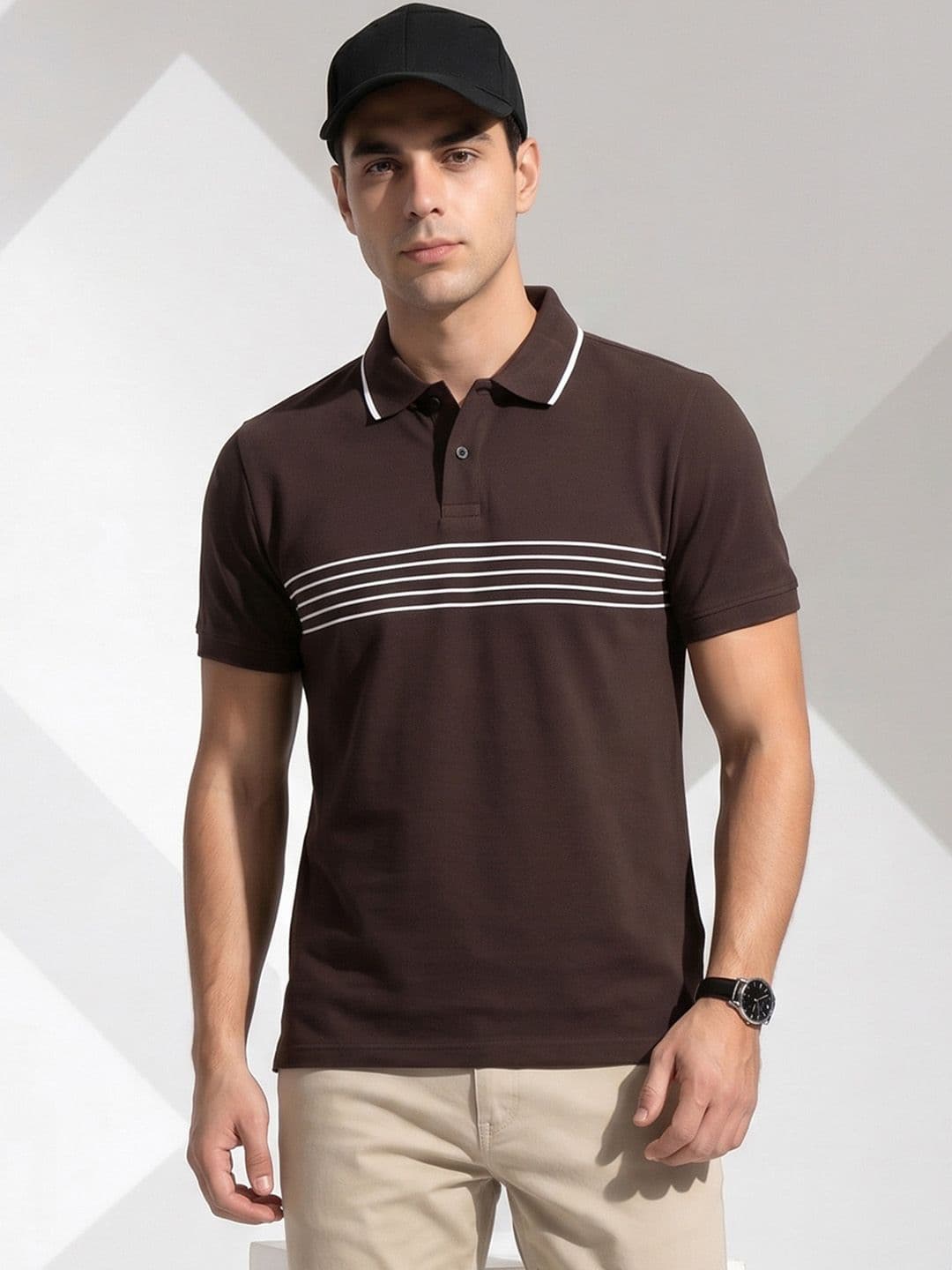 encore by INVICTUS Striped Polo Collar T-shirt - view 1