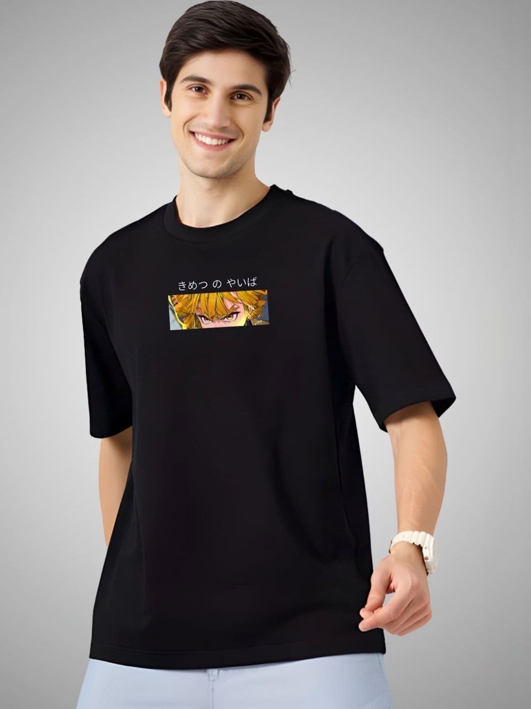 INDIKNIT Men Graphic Printed Round Neck Cotton Oversized T-shirt - view 1