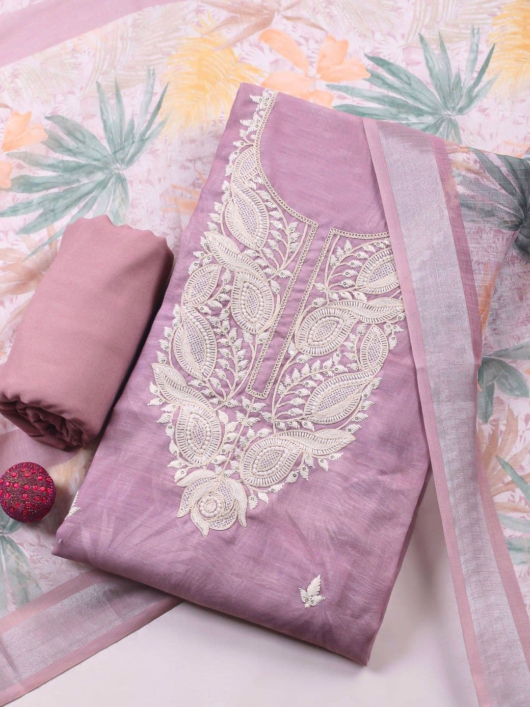 Meena Bazaar Embroidered Unstitched Dress Material - view 1