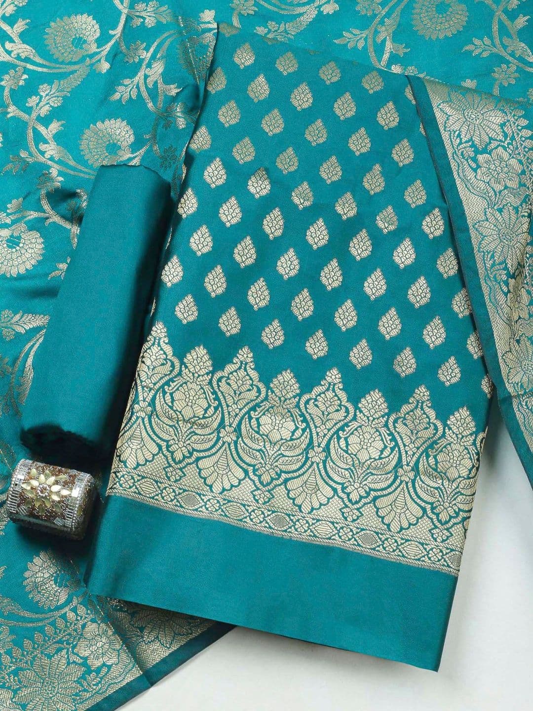Meena Bazaar Art Silk Unstitched Dress Material - view 1